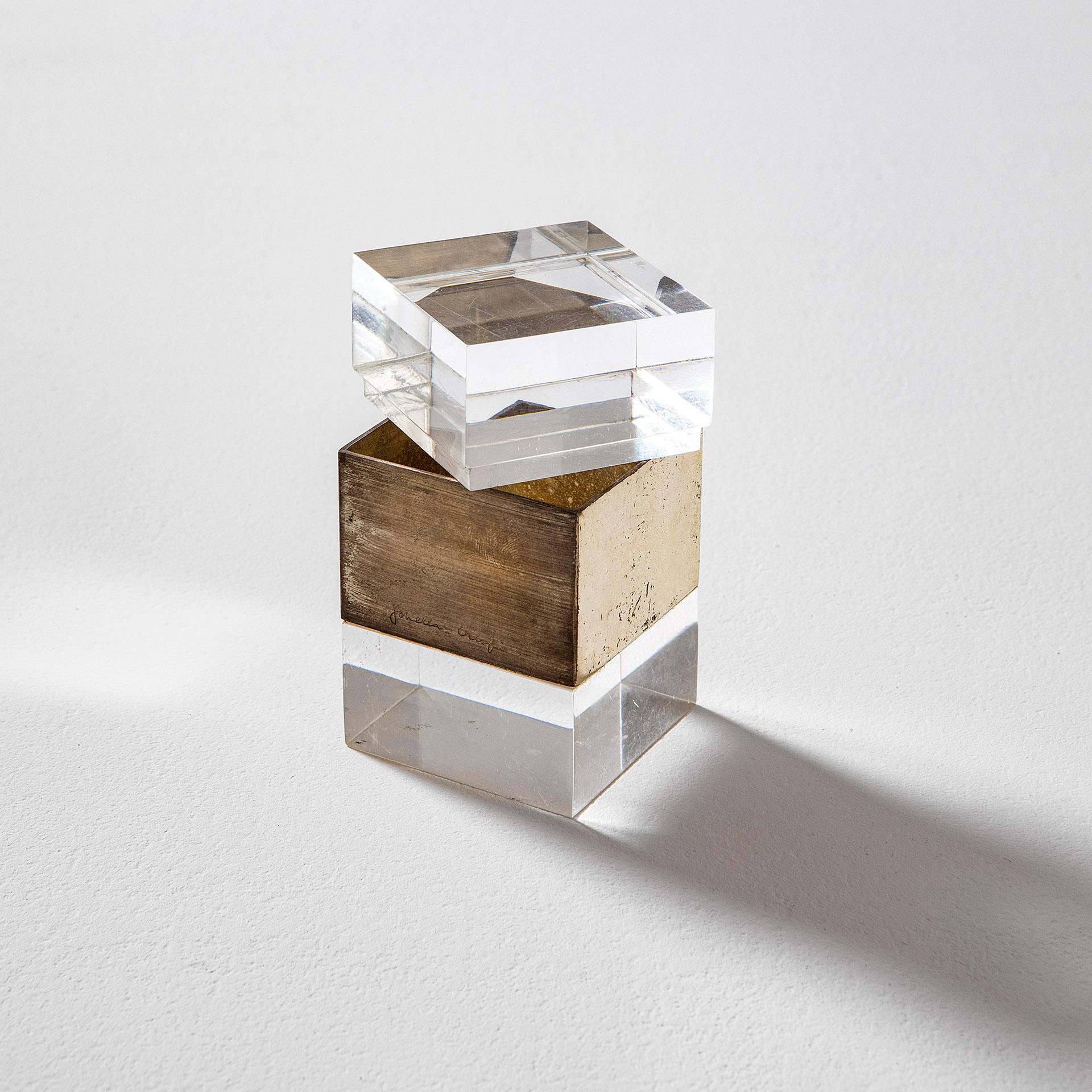 Italian 20th Century Gabriella Crespi Jewelry Box in Brass and Plexiglass '70s For Sale