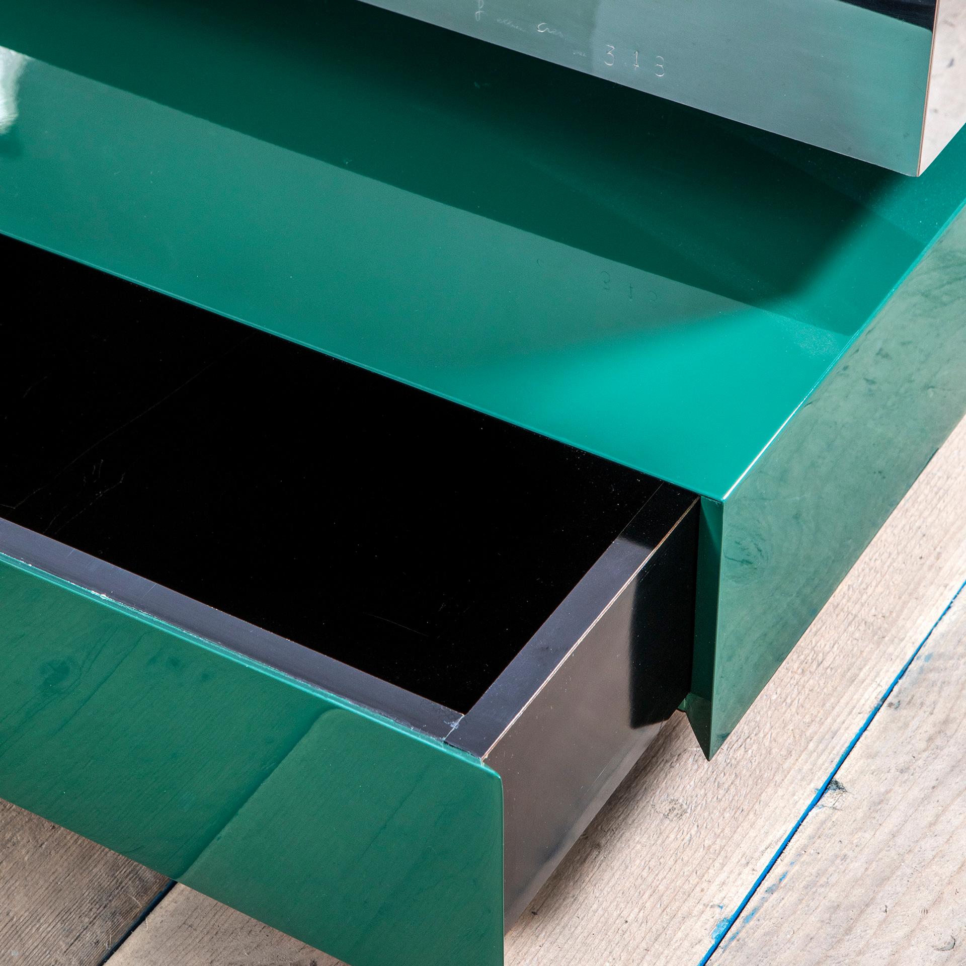 20th Century Gabriella Crespi Plurimi Table in Wood and Metal Green and Silver In Good Condition In Turin, Turin