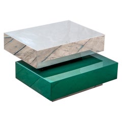 20th Century Gabriella Crespi Plurimi Table in Wood and Metal Green and Silver