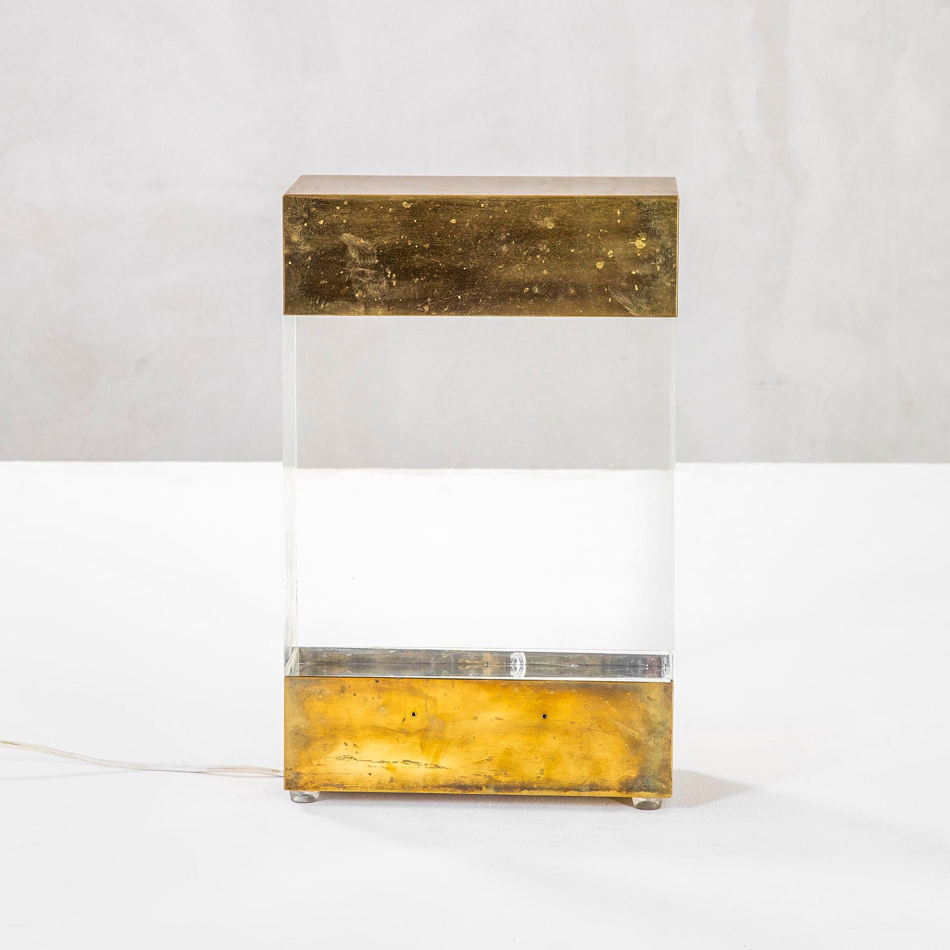 Italian 20th Century, Gabriella Crespi Table Lamp in Brass and Plexiglass, '70s For Sale
