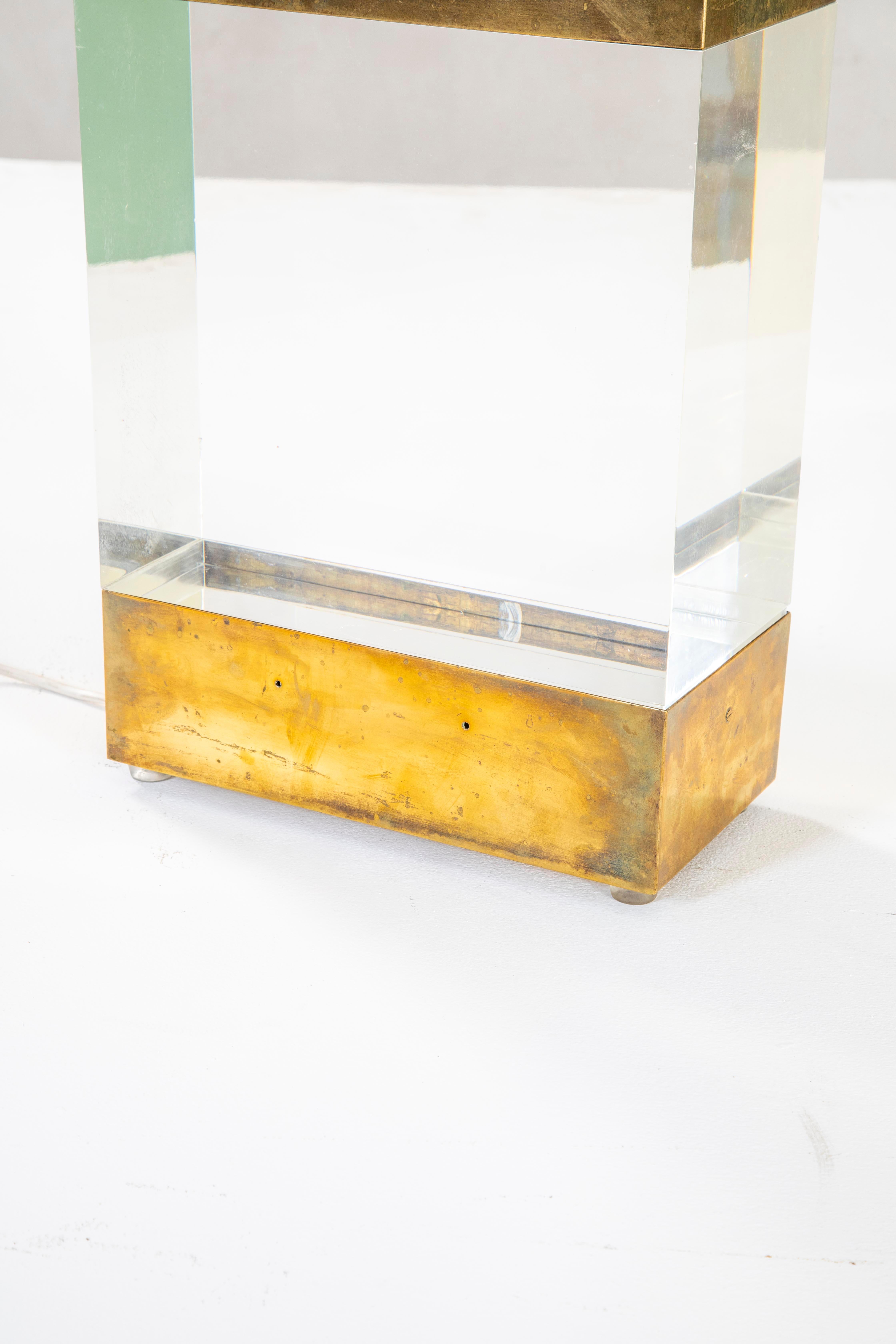 Late 20th Century 20th Century, Gabriella Crespi Table Lamp in Brass and Plexiglass, '70s For Sale