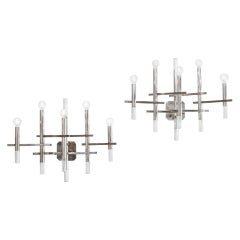 20th Century Gaetano Sciolari Pair of Wall Lamps in Chromed Metal
70s 20th Century Gaetano Sciolari Pair of Wall Lamps in Chromed Metal
70s