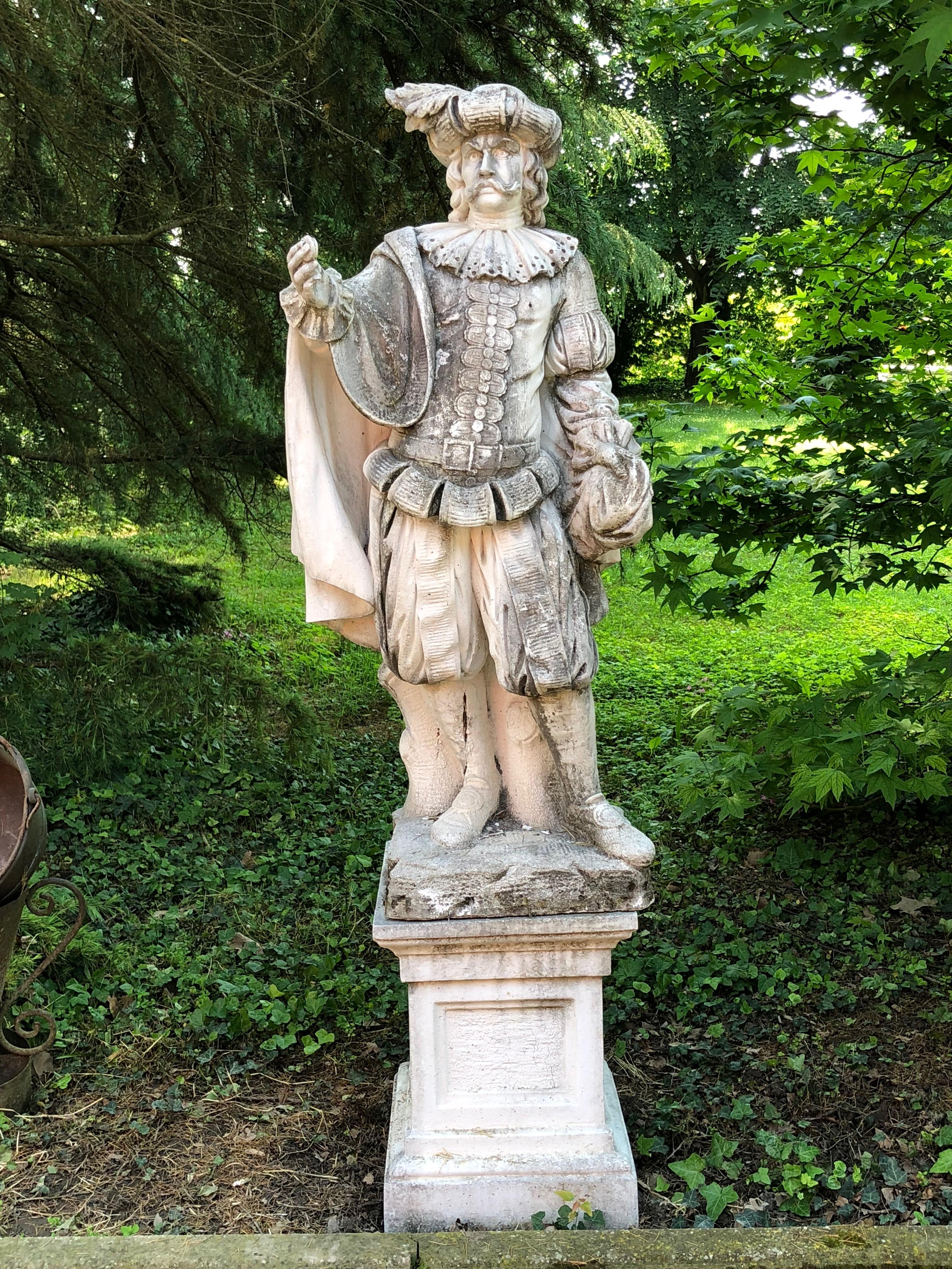 A decorative cement garden statue.
Sculpture total height: 200 cm
Base dimensions: 60 cm x 60 cm
Period: First years of the 20th century
Provenance: Italy, important house near the city of Padova, (Italy)
In good state of conservation.