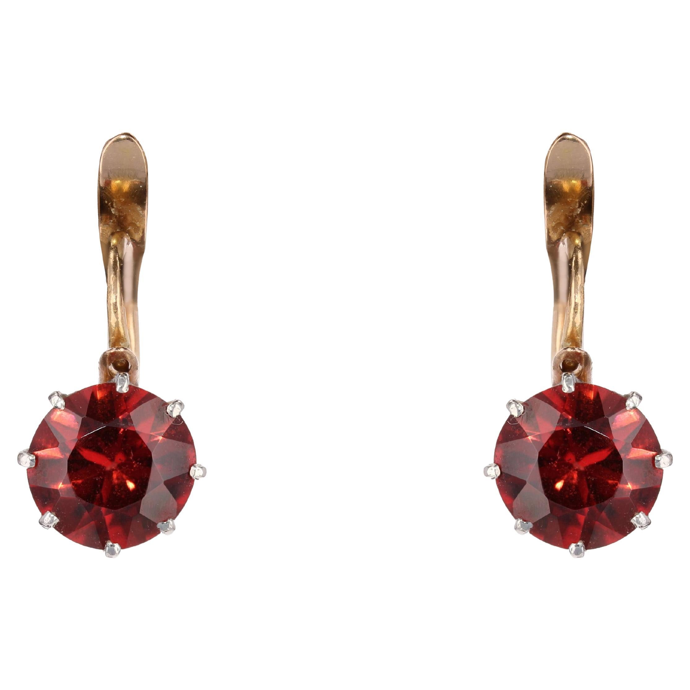 20th Century Garnet 18 Karat Rose Platinum Gold Lever- Back Earrings