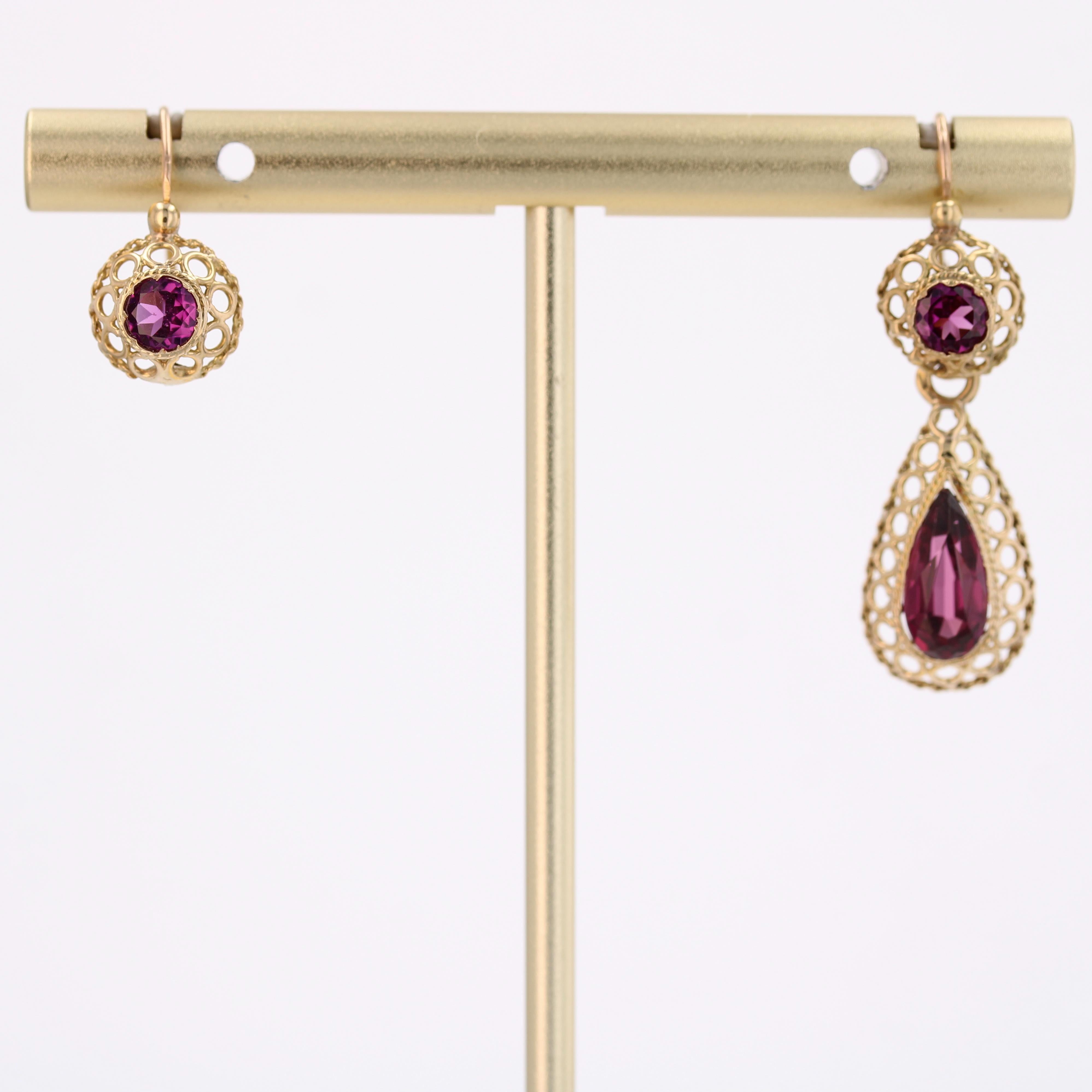 Orecchini a pendente in oro giallo 18 carati con granato del XX secolo in vendita 6