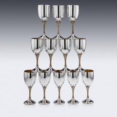 20th Century Garrard & Co Solid Silver Set of 12 Goblets, Anthony Elson, c.1977