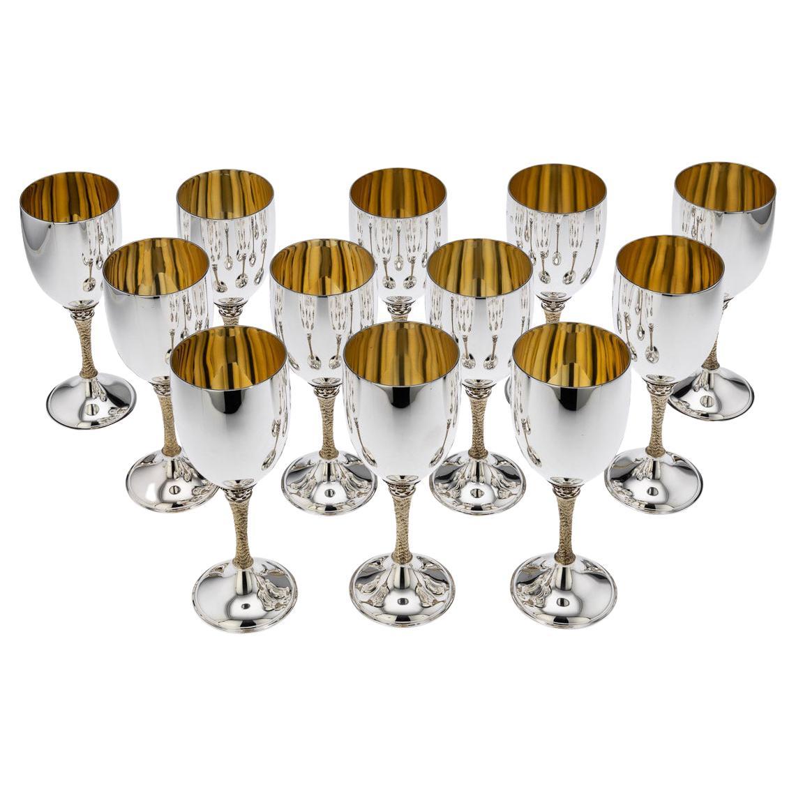 20th Century Garrard & Co Solid Silver Set of 12 Goblets, Anthony Elson, c.1977