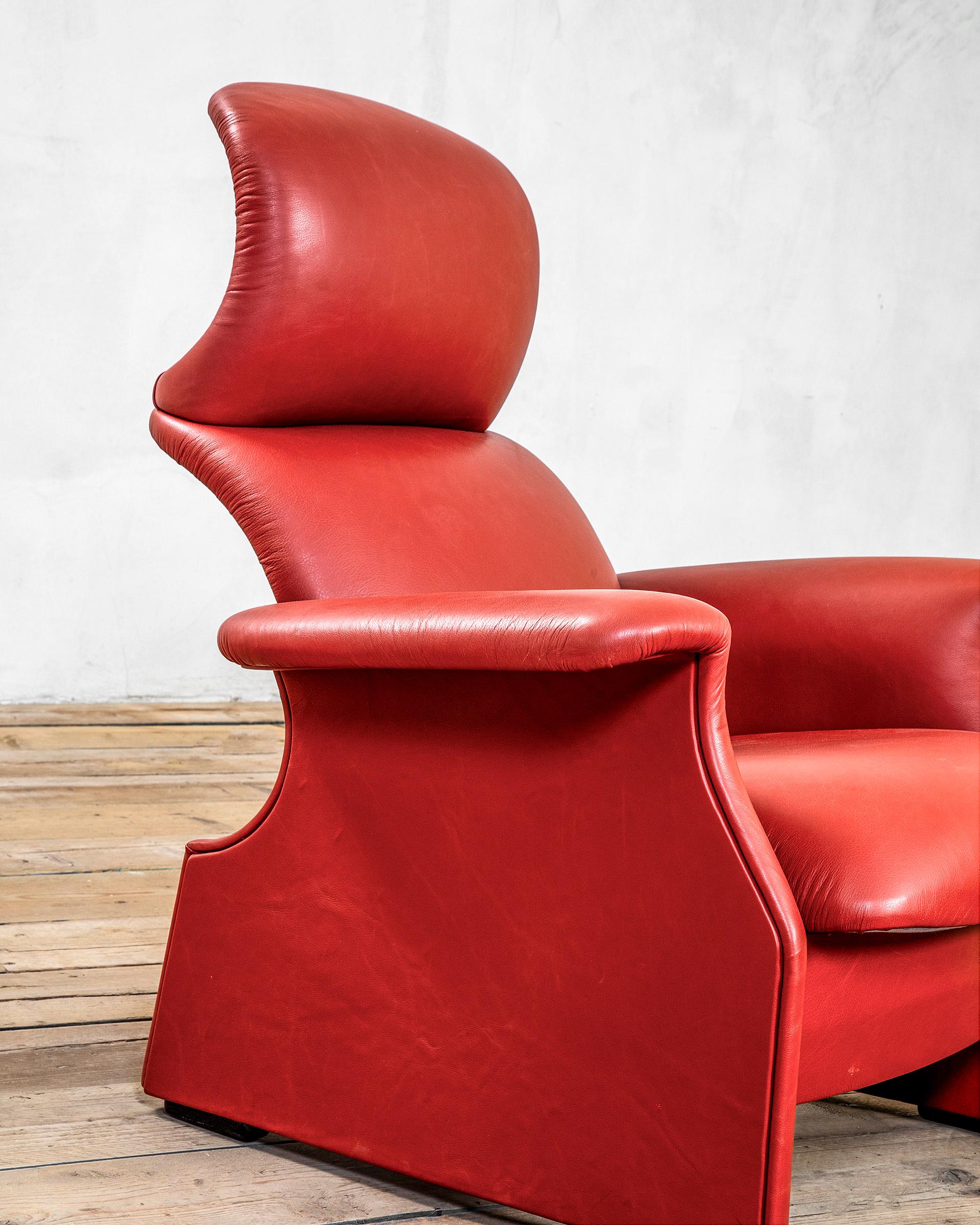 Gavina Studio Sessel-Paar des 20. Jahrhunderts mod. Viscontea Rotes Leder, 1980er Jahre, Paar (Moderne der Mitte des Jahrhunderts) im Angebot