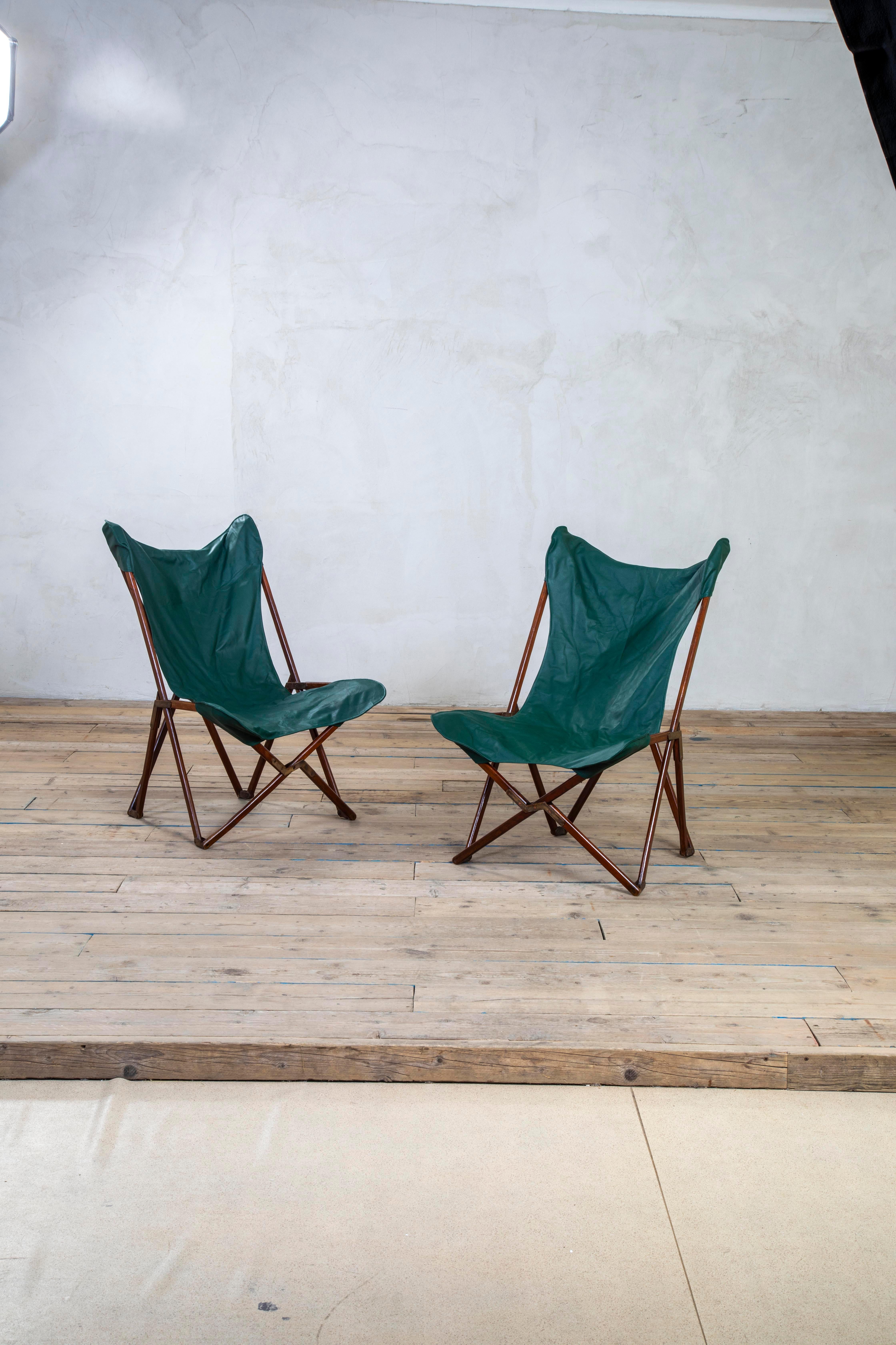 20th Century, Gavina Studio Pair of Leather Chairs mod. Tripolina For Sale 1