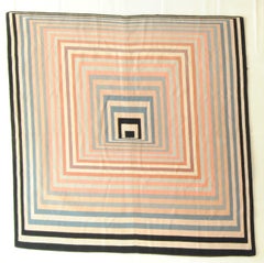 20th Century Geometric Chinese Needle Point Stripe Red Black White Blue, ca 1970