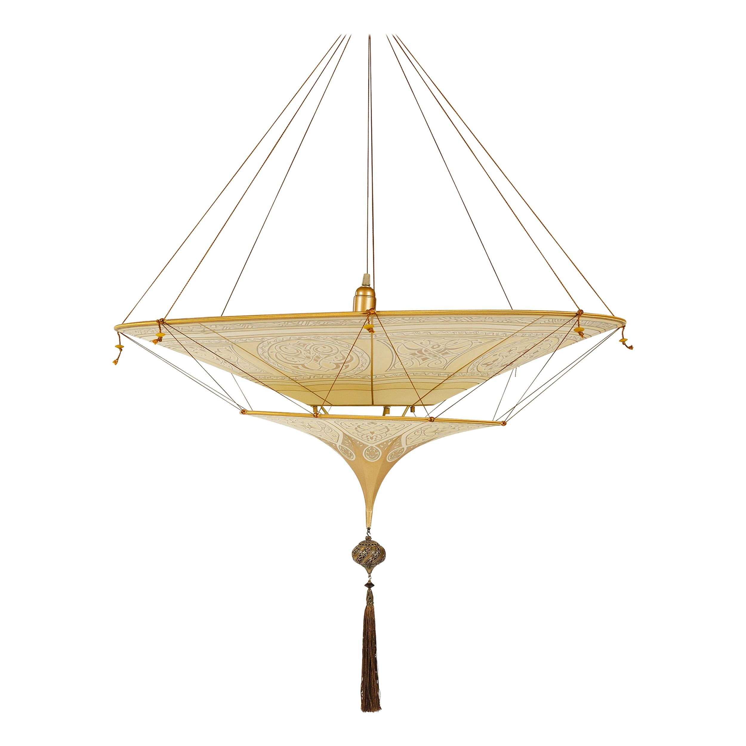 20th Century Geometric Silk Pendant Lamp by Fortuny