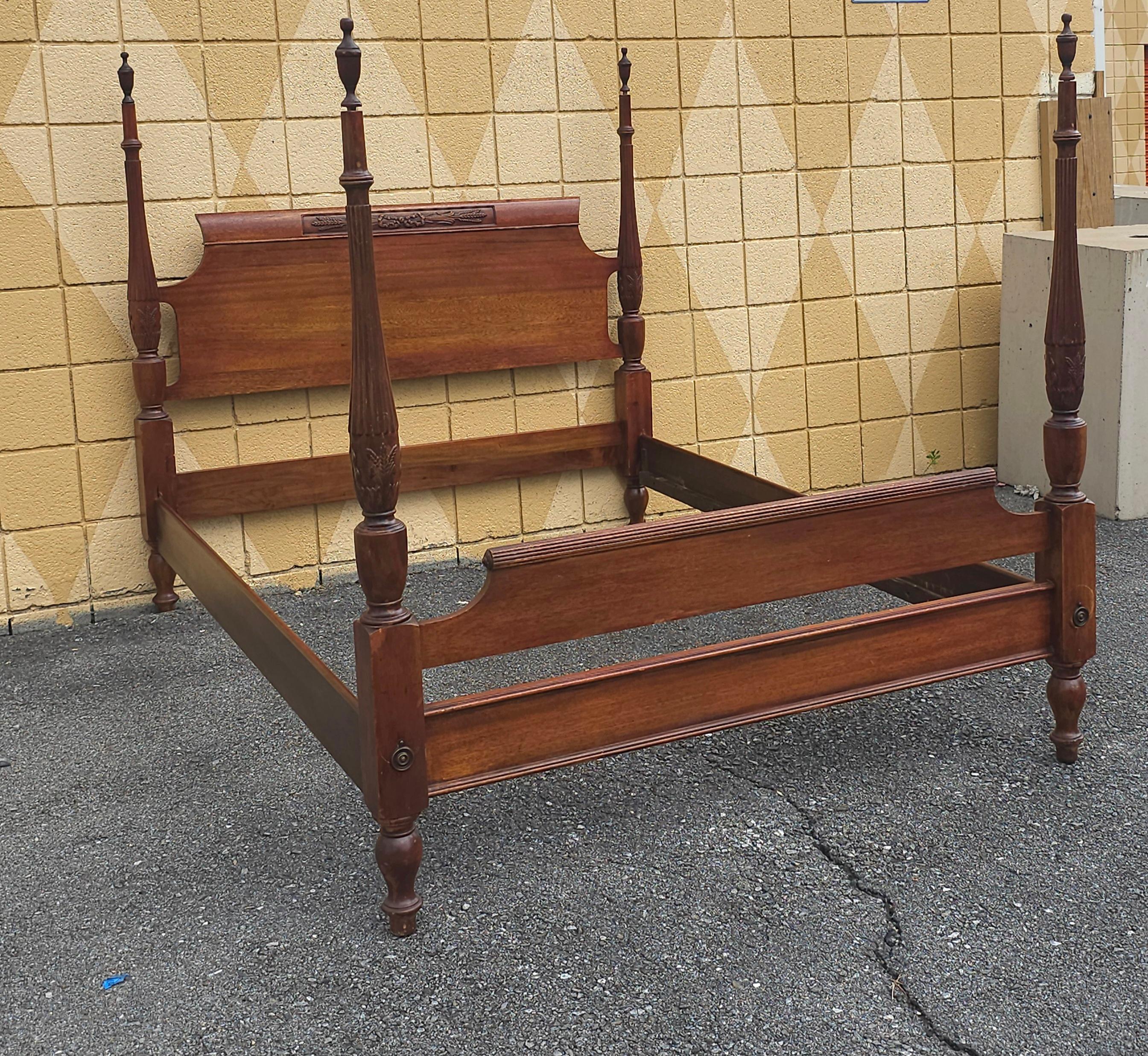 American 20th Century George III Style Carved Mahogany Semi-Poster Full Size Bed For Sale