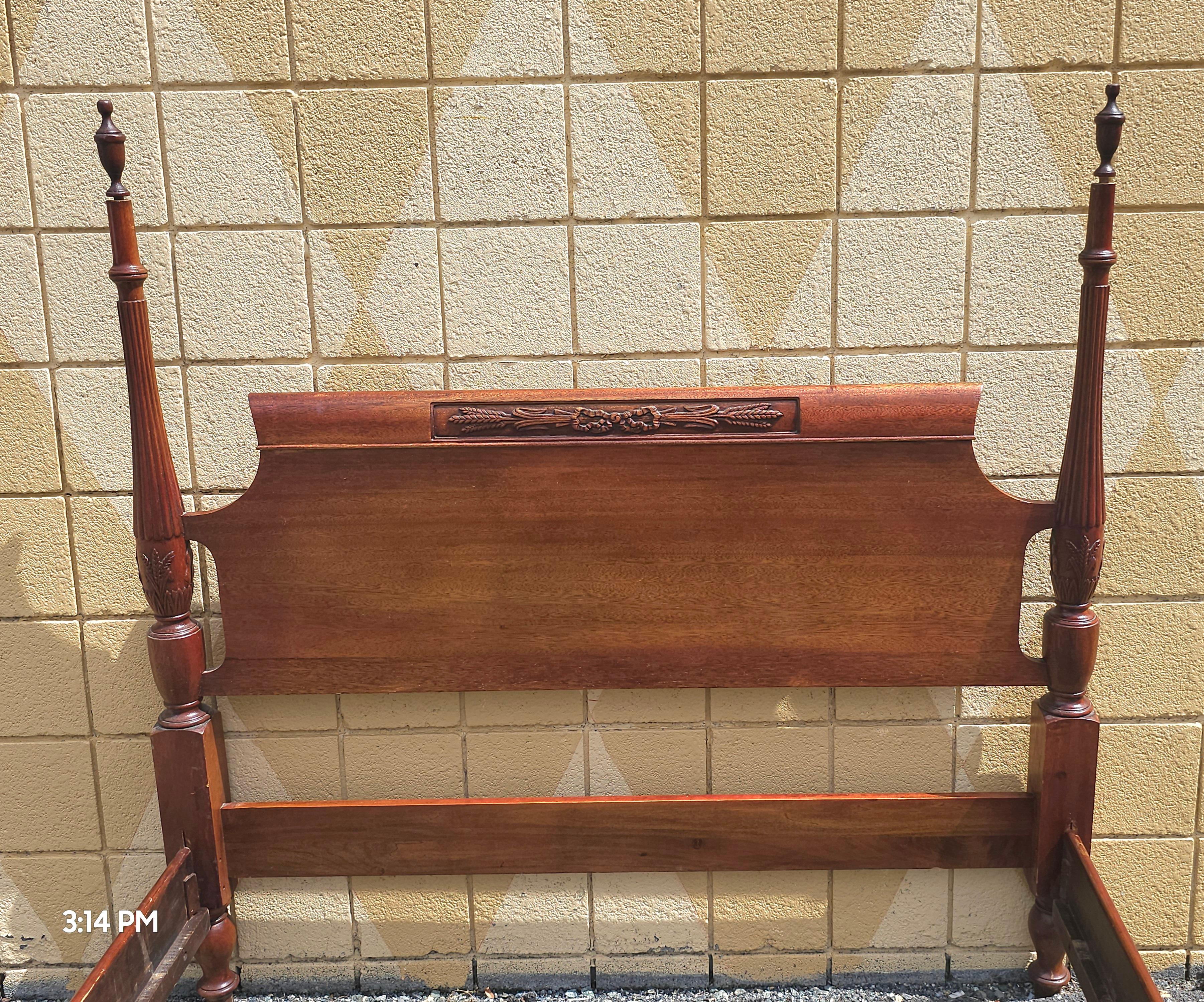 20th Century George III Style Carved Mahogany Semi-Poster Full Size Bed For Sale 1