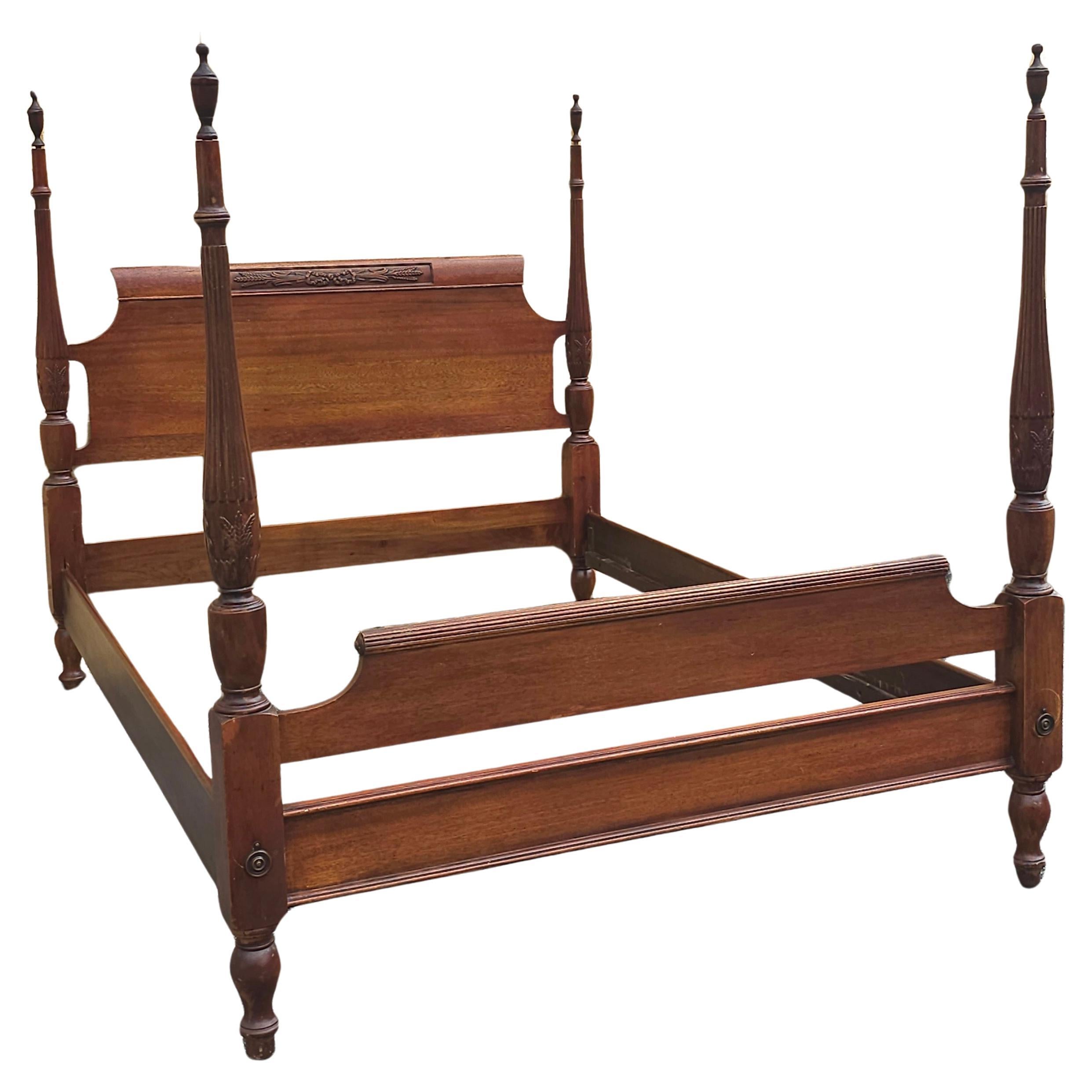 20th Century George III Style Carved Mahogany Semi-Poster Full Size Bed
