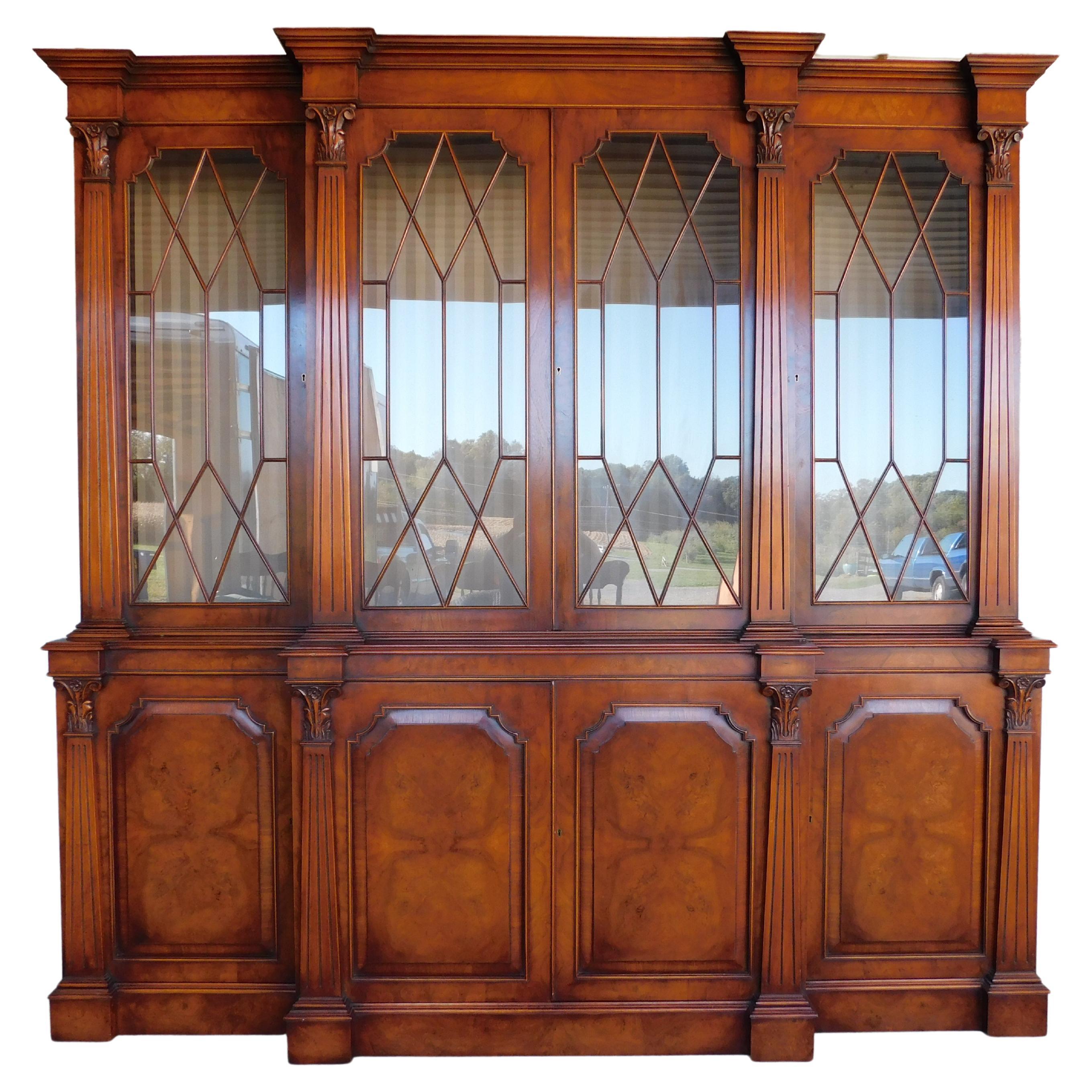 20th Century George III Style Mahogany Library Breakfront Bookcase For Sale