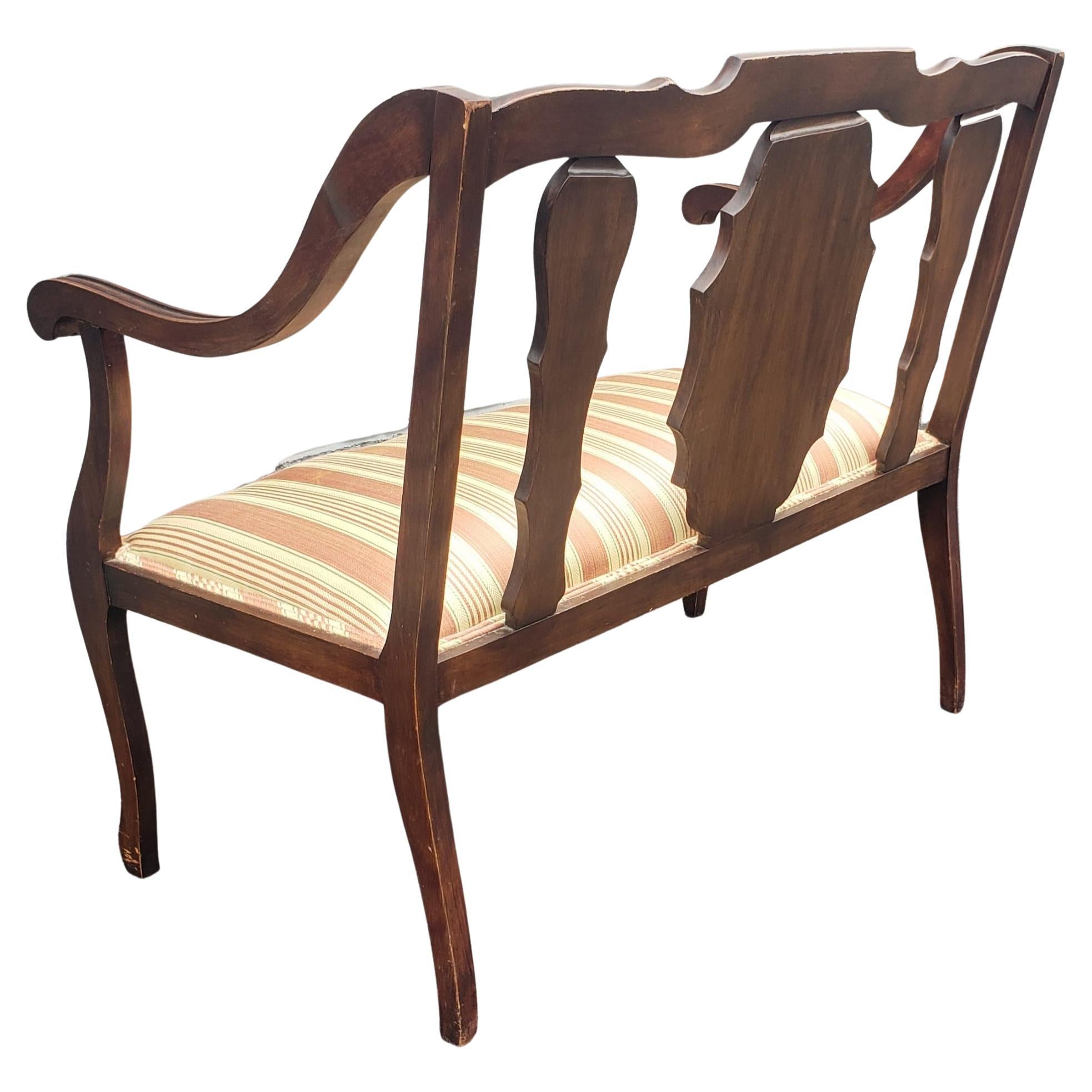 Upholstery 20th Century George III Style Walnut with Inlay and Upholstered Seat Settee For Sale
