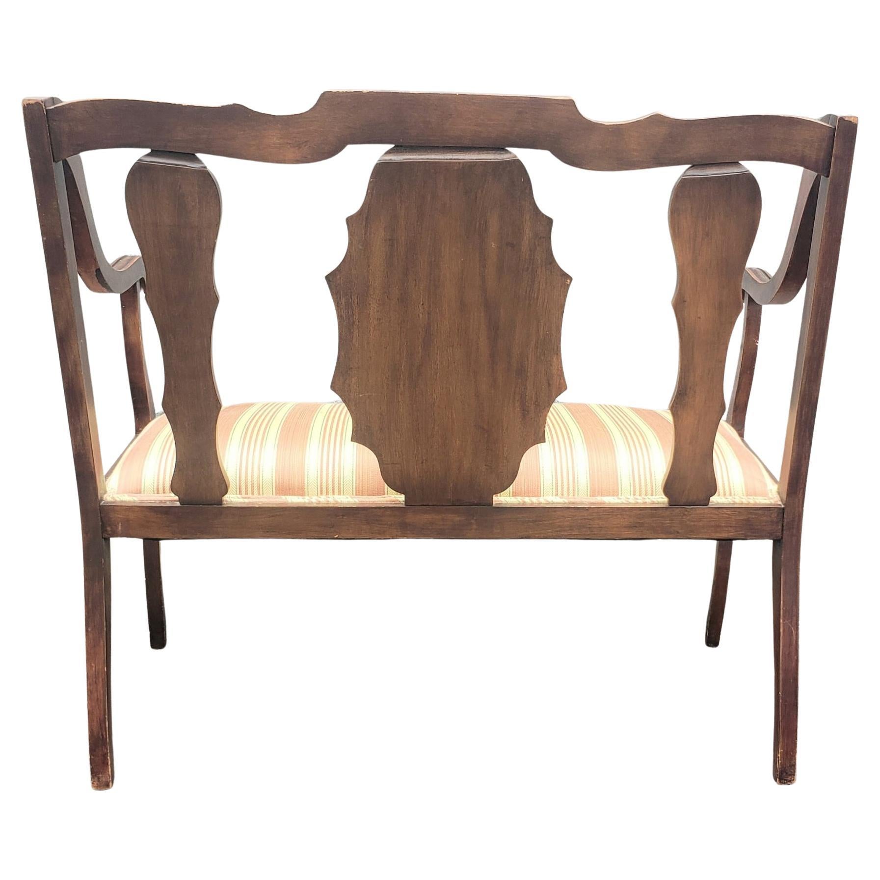 20th Century George III Style Walnut with Inlay and Upholstered Seat Settee For Sale 1