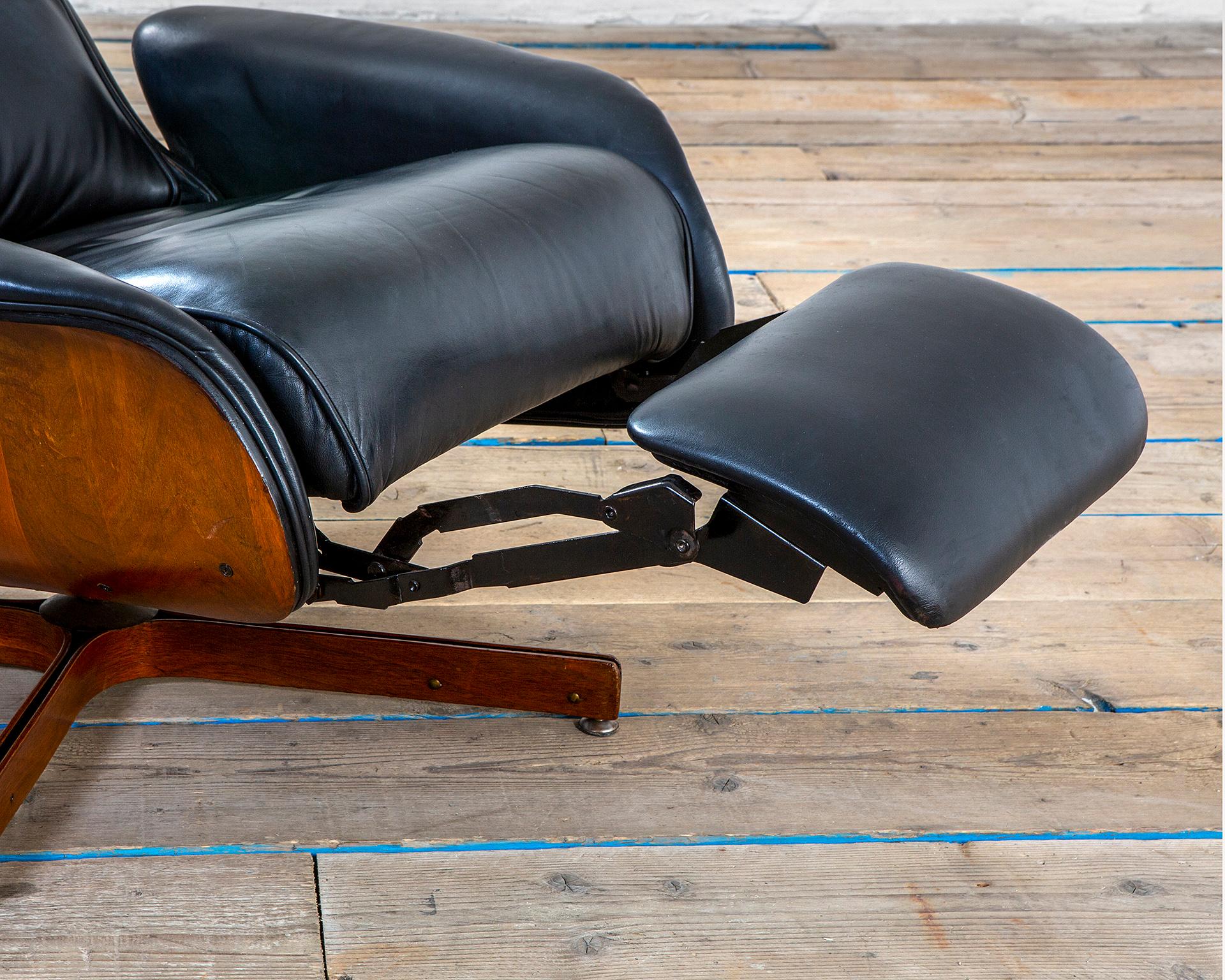 20th Century George Mulhauser Reclining Lounge Chair in Wood and Leather '50s 2