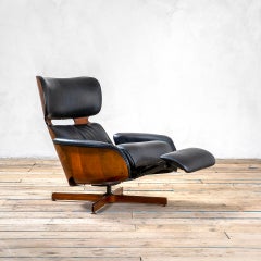 20th Century George Mulhauser Reclining Lounge Chair in Wood and Leather '50s
