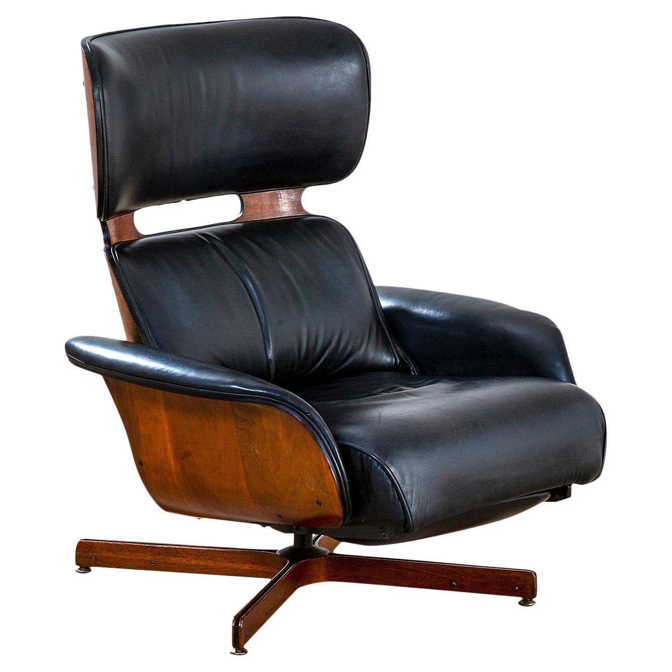 20th Century George Mulhauser Reclining Lounge Chair in Wood and Leather 
50s