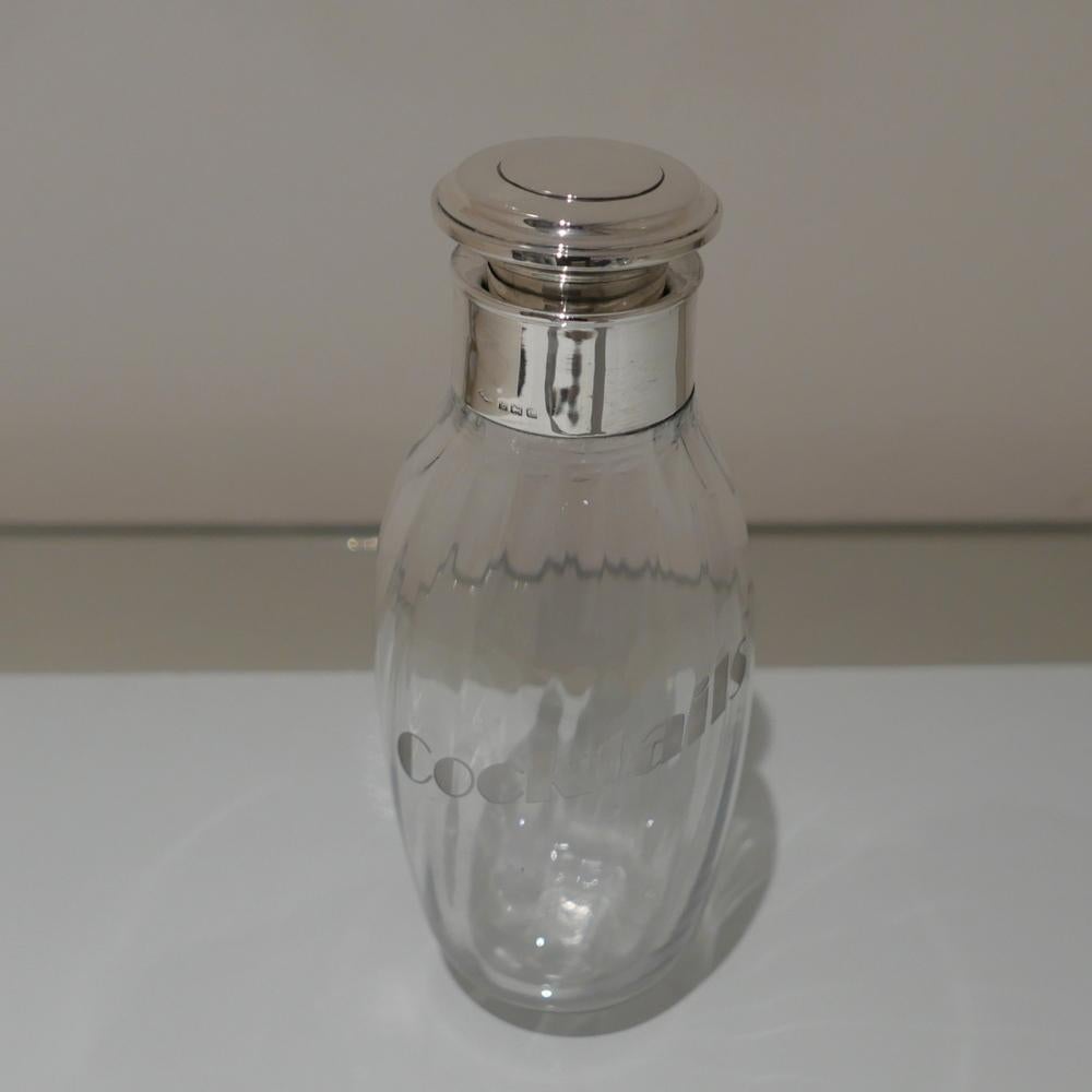 Early 20th Century 20th Century George V Sterling Silver and Glass Cocktail Shaker Birmingham 1927 For Sale