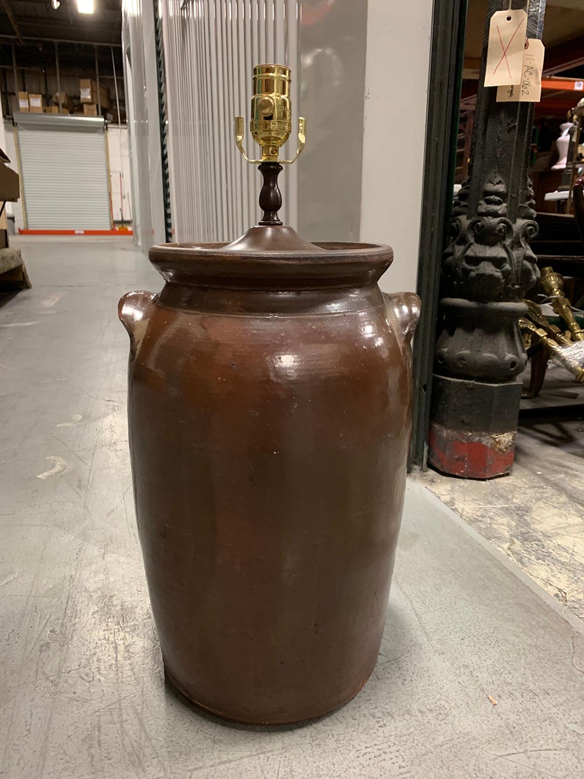 20th century Georgia pottery crock as lamp
New wiring.