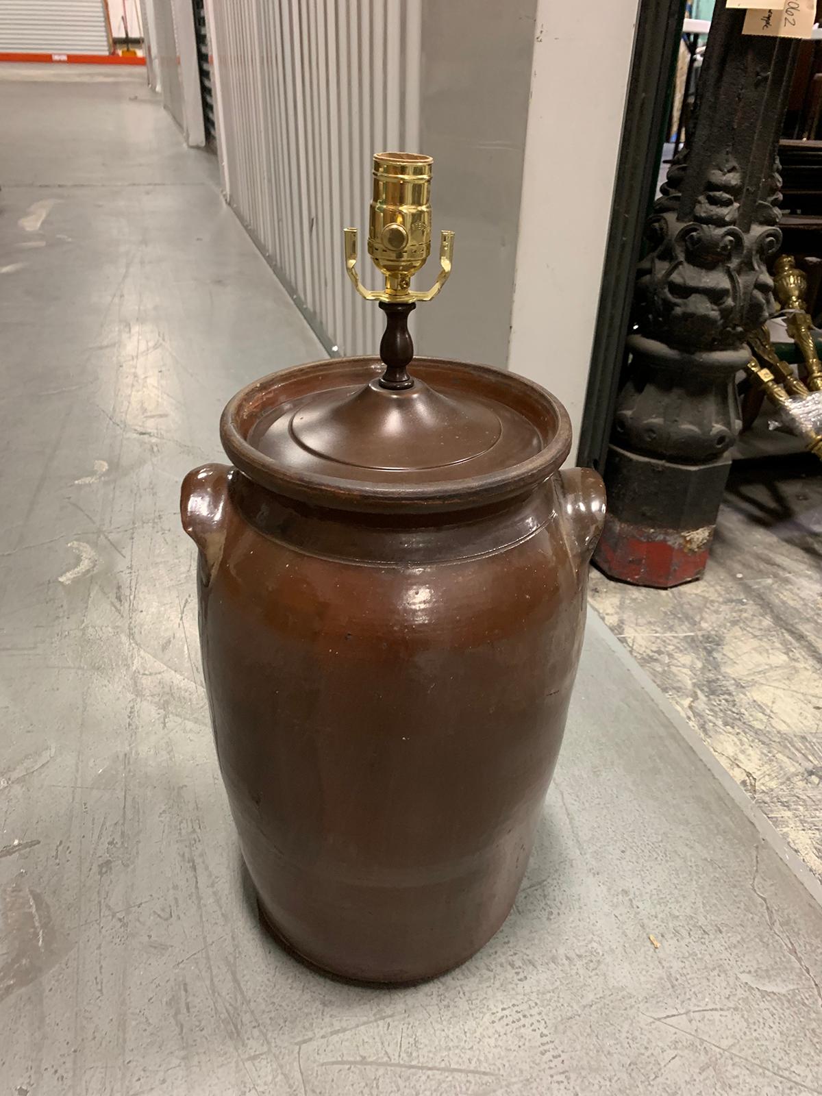 20th Century Georgia Pottery Crock as Lamp In Good Condition For Sale In Atlanta, GA