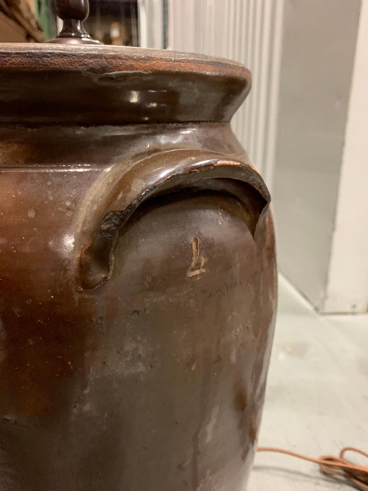 20th Century Georgia Pottery Crock as Lamp For Sale 3
