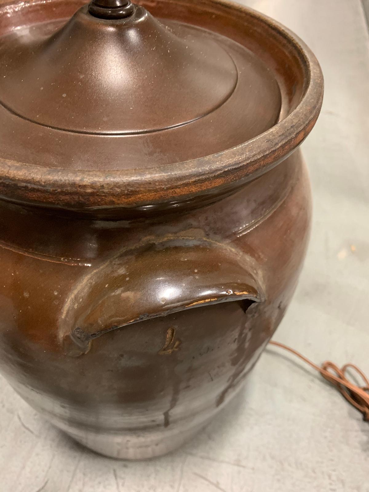 20th Century Georgia Pottery Crock as Lamp For Sale 4