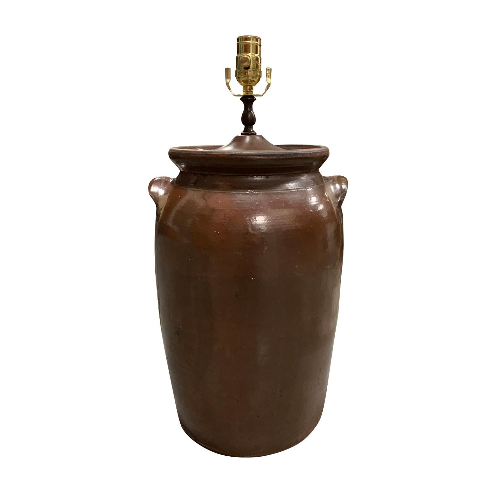 20th Century Georgia Pottery Crock as Lamp For Sale
