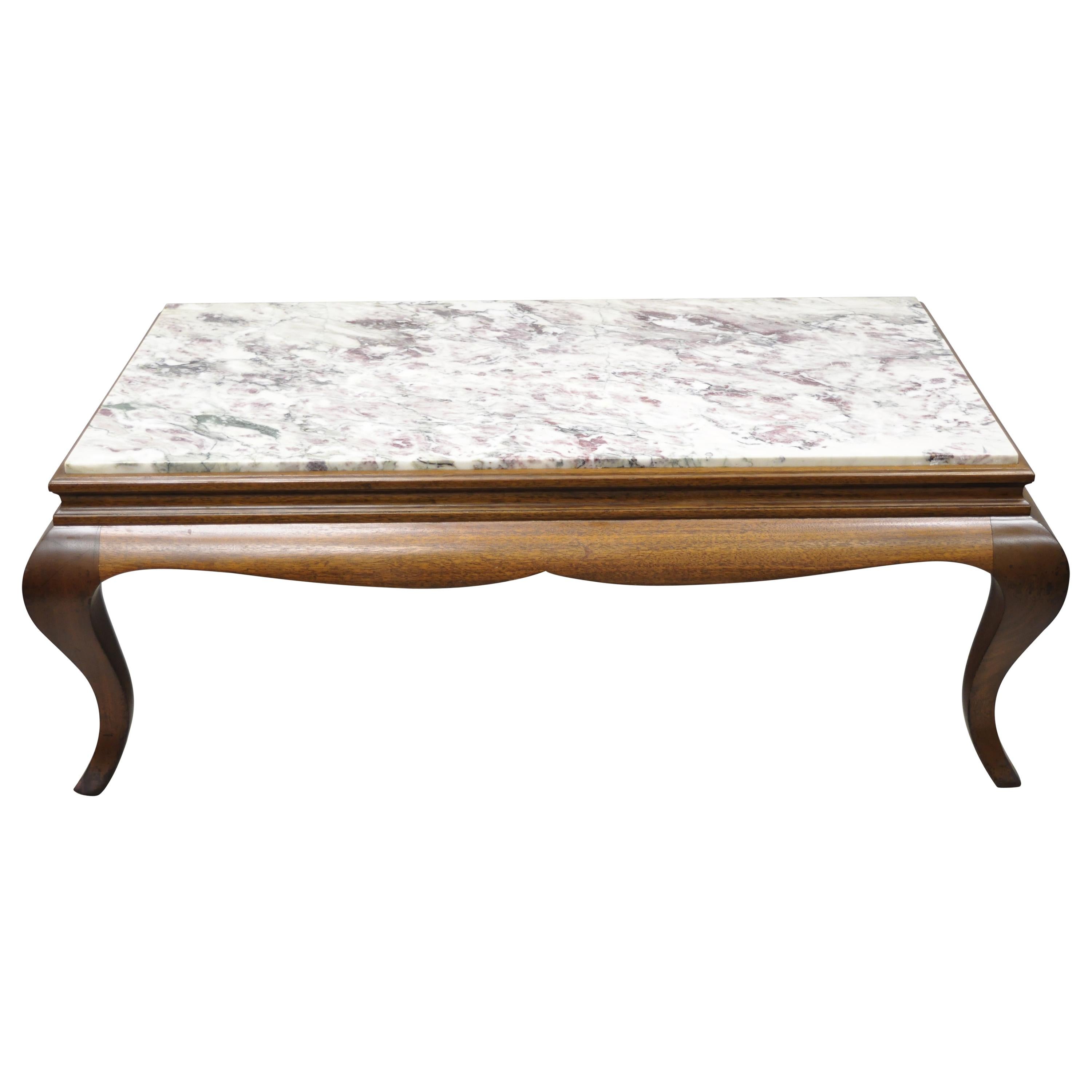 20th Century Georgian Hollywood Regency Mahogany Frame Marble-Top Coffee Table For Sale