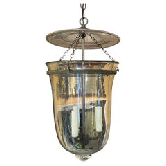 20th Century Georgian Style Brass & Glass Bell Jar w/ Smoke Bell, Banded