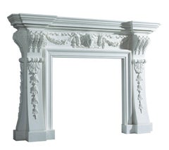 20th Century Georgian Style Hand-Carved Carved Marble Fireplace Mantlepiece