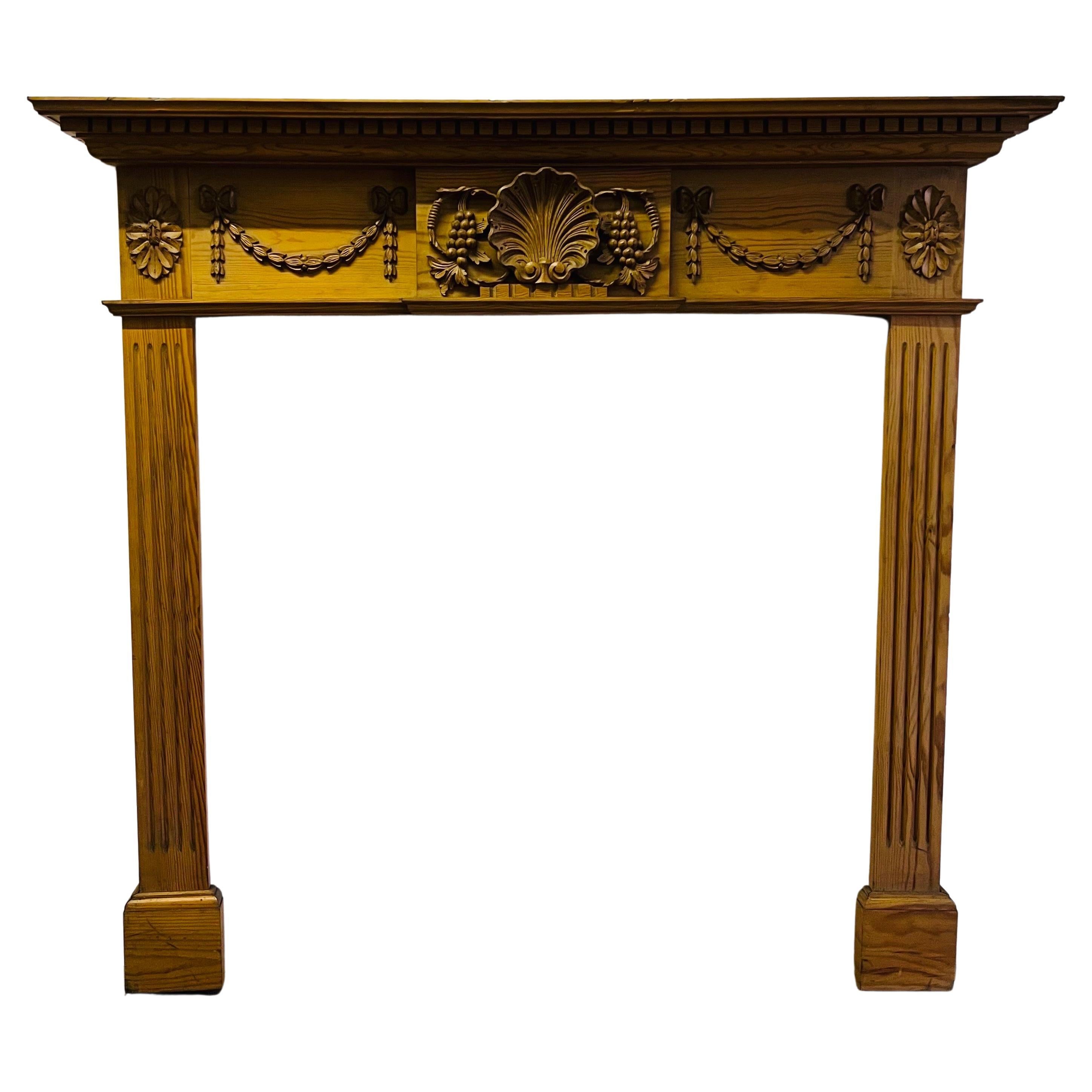 20th Century Georgian Style Hand-Carved Pine Mantelpiece Fireplace Surround For Sale
