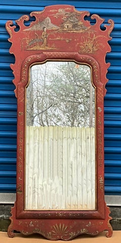 20th Century Georgian Style Hand Painted Chinese Red chinoiserie Mirror