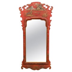 Miroir chinois rouge de style géorgien du 20e siècle peint à la main