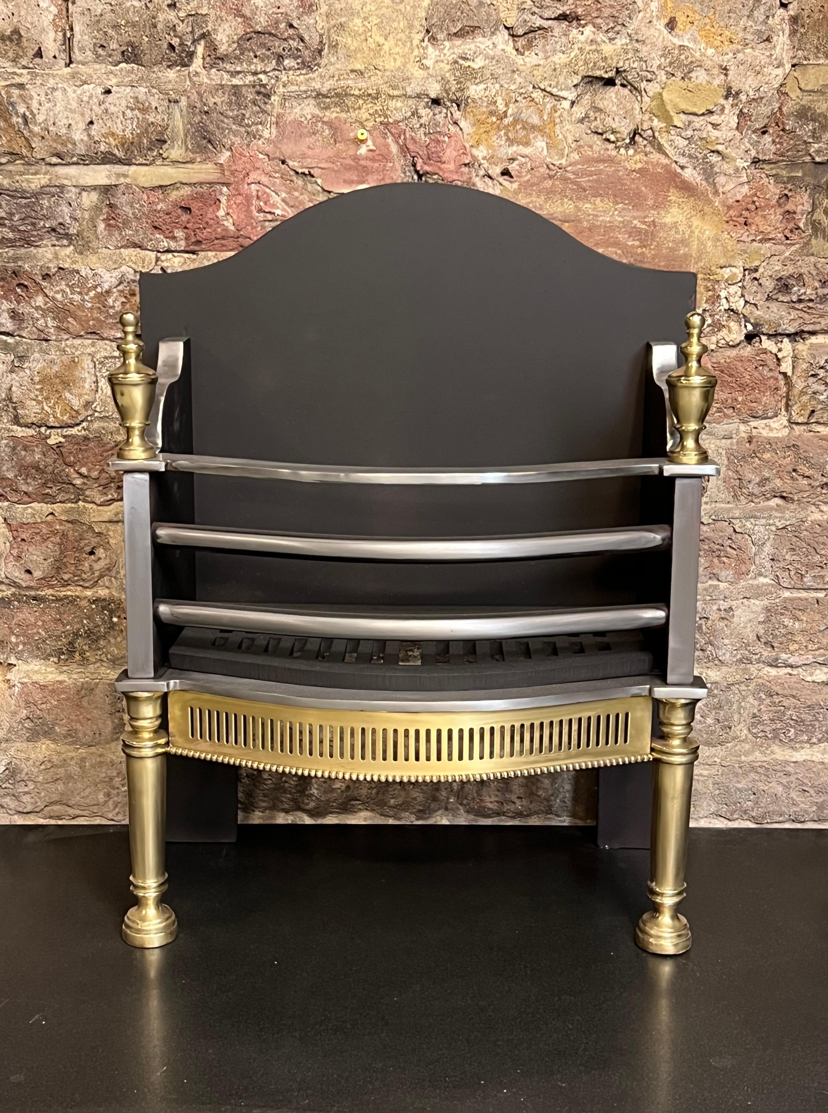 European 20th Century Georgian Style Iron & Brass Fireplace Basket Grate For Sale