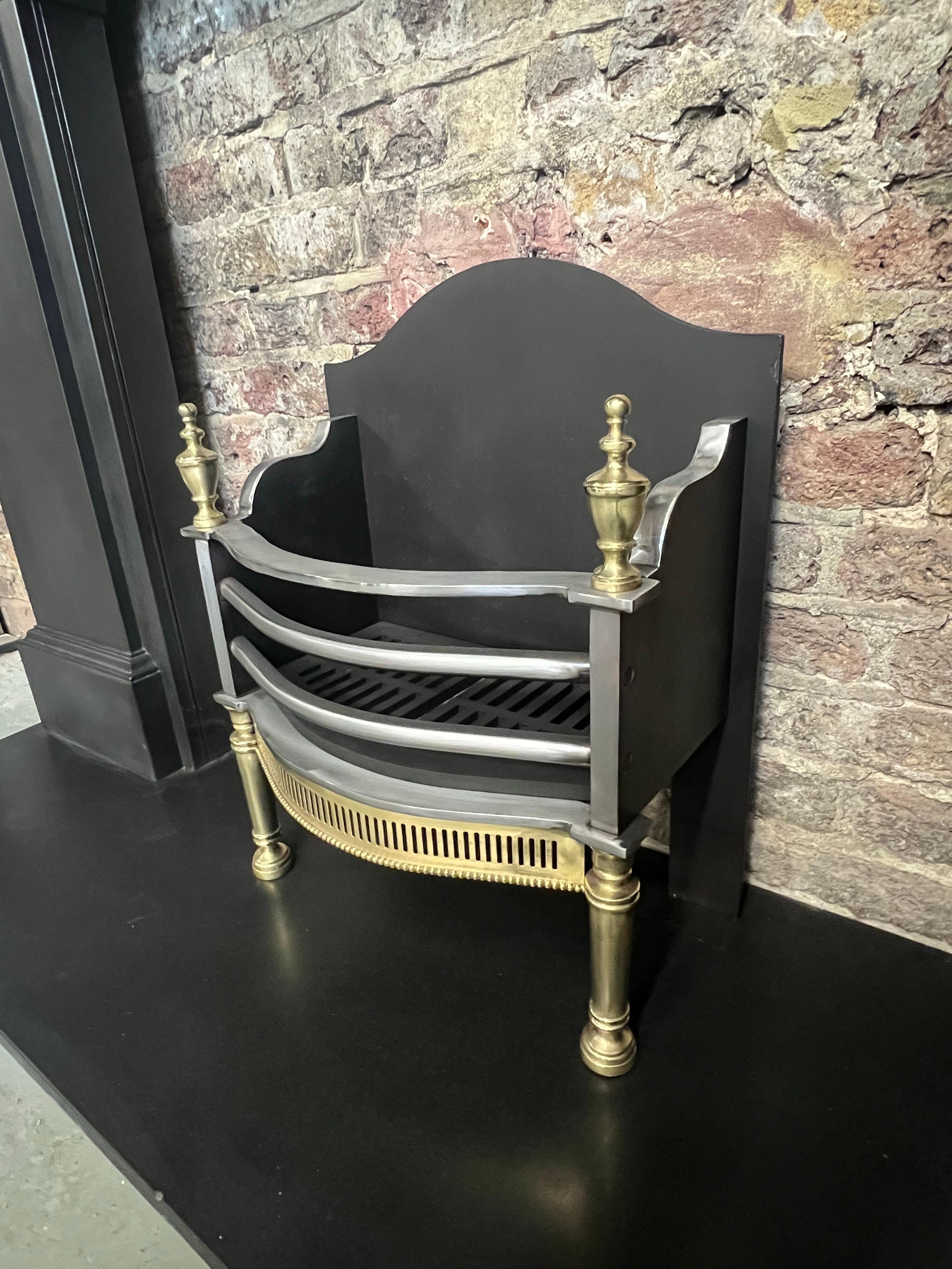 Cast 20th Century Georgian Style Iron & Brass Fireplace Basket Grate For Sale