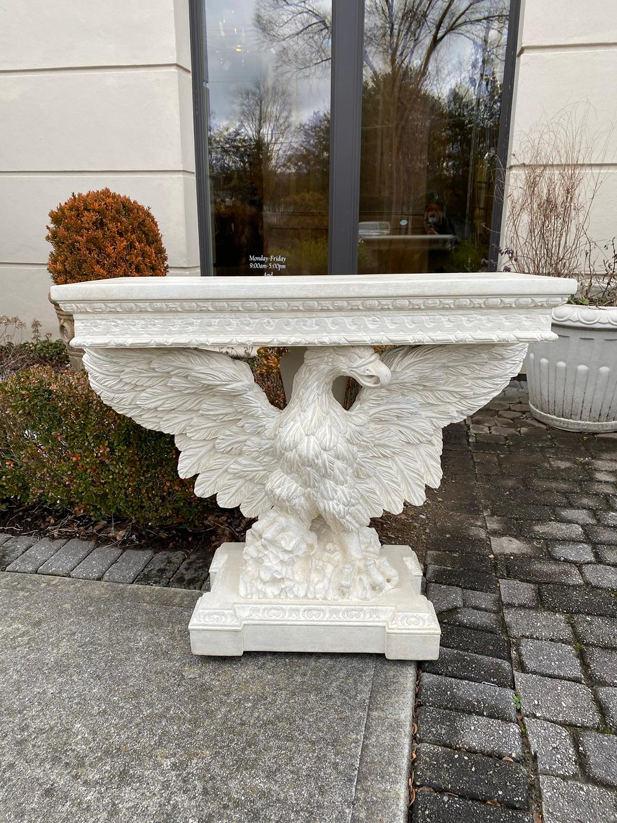 Hand-Carved 20th Century Georgian Style Pine Carved Eagle Console with Custom Painted Finish