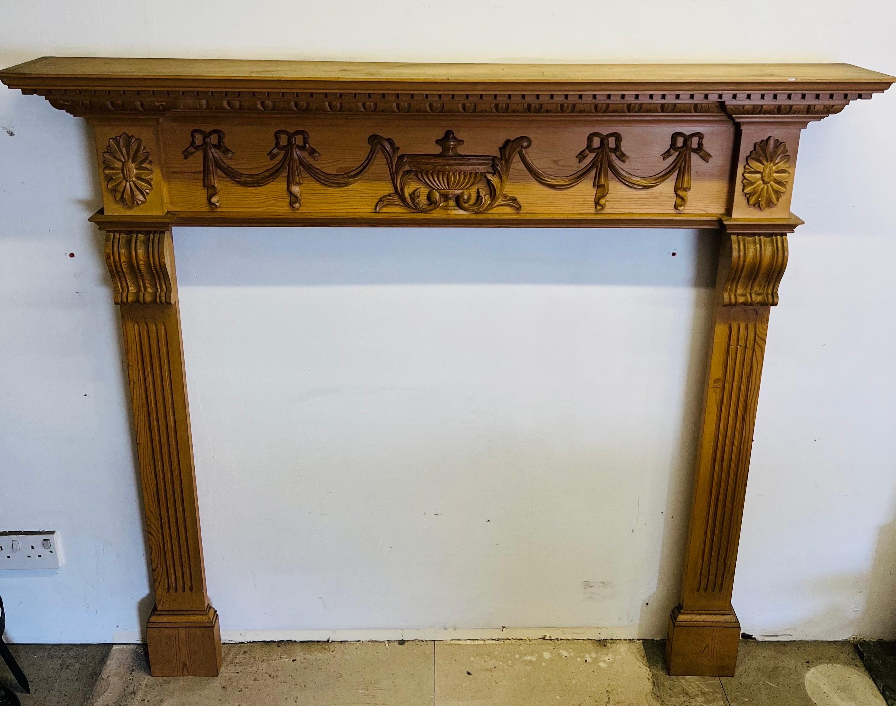 English 20th Century Georgian Style Timber Fireplace Mantlepiece For Sale