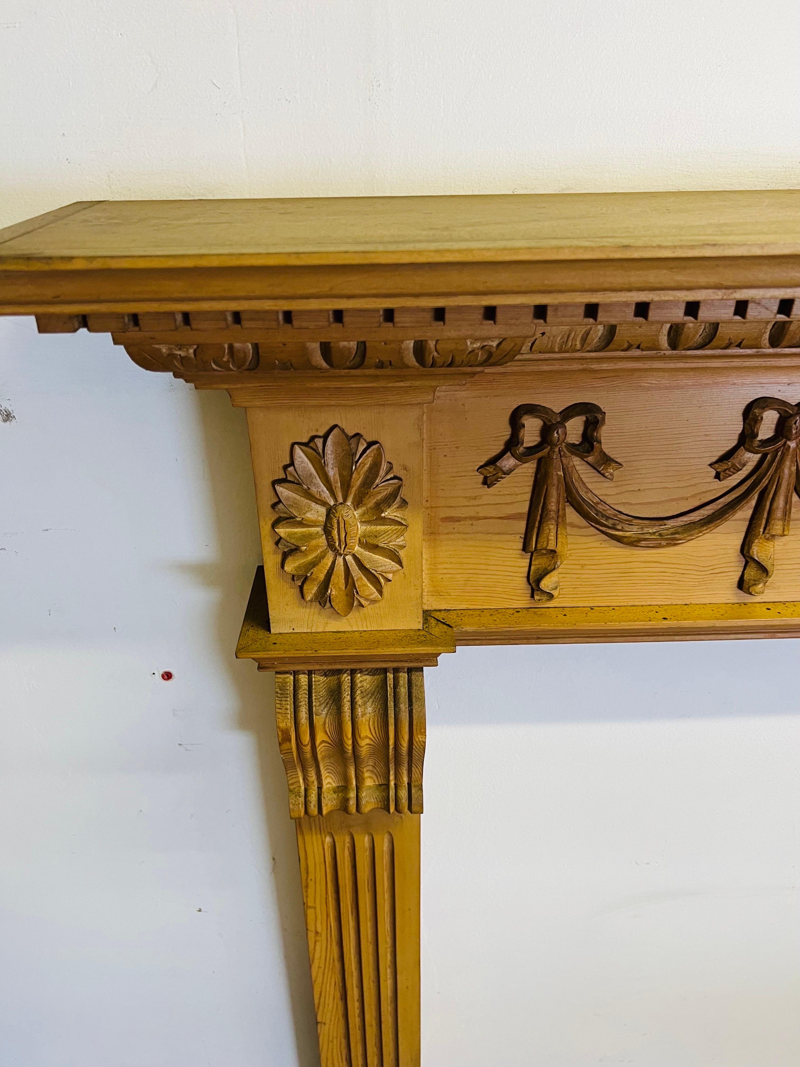 Hand-Carved 20th Century Georgian Style Timber Fireplace Mantlepiece For Sale