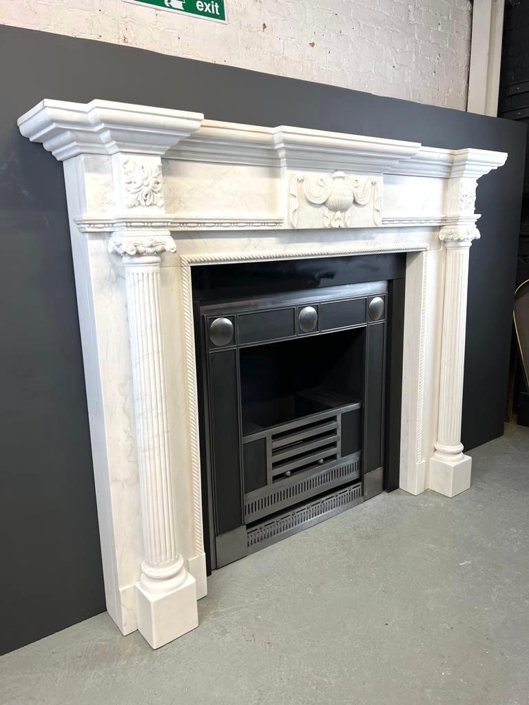 British 20th Century Georgian Style White Marble Fireplace Suite For Sale