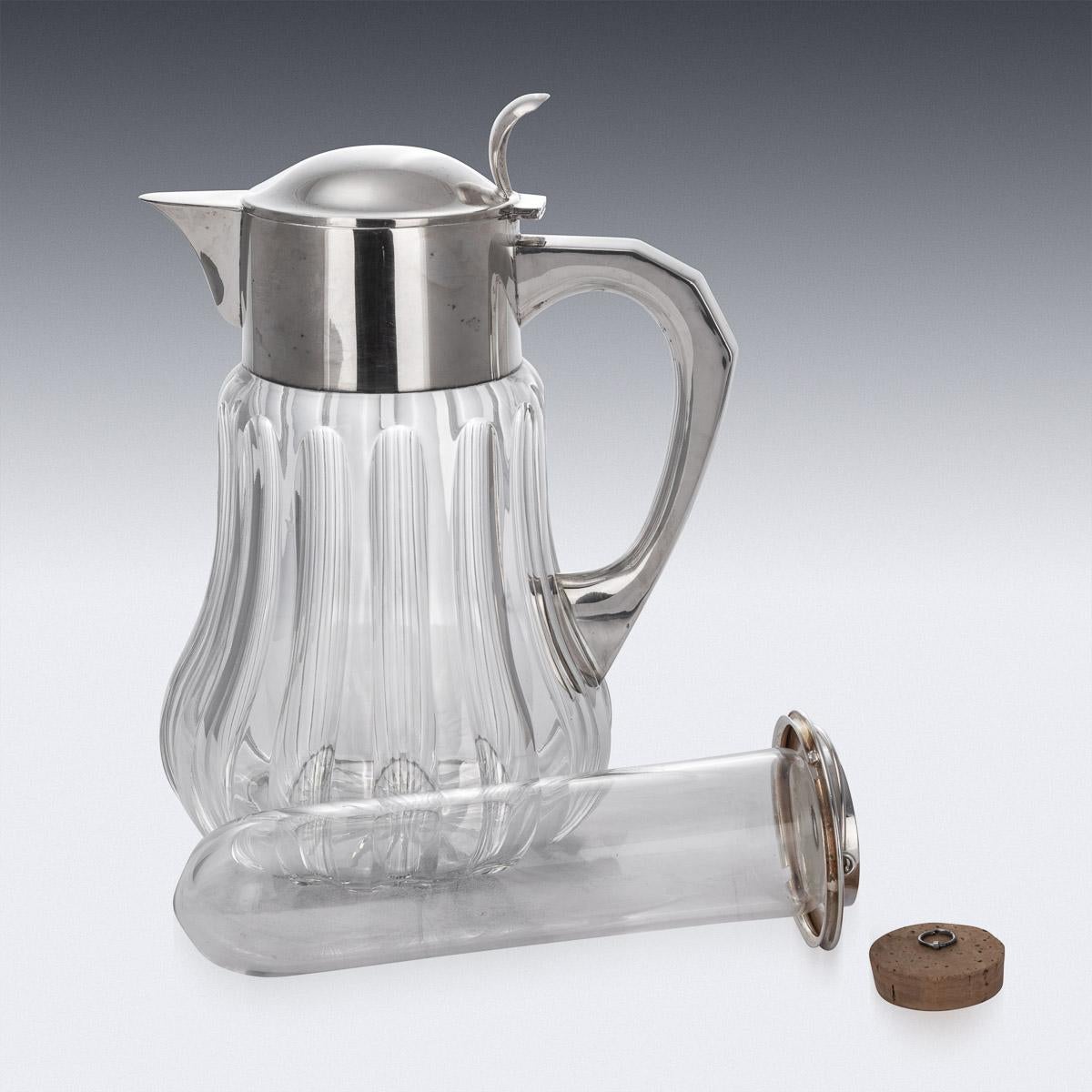 20th Century German Art Deco Solid Silver & Cut Glass Lemonade Jug, c.1920 3