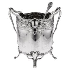 Bol à punch et louche en argent massif Art Nouveau allemand du 20e siècle, c.1900