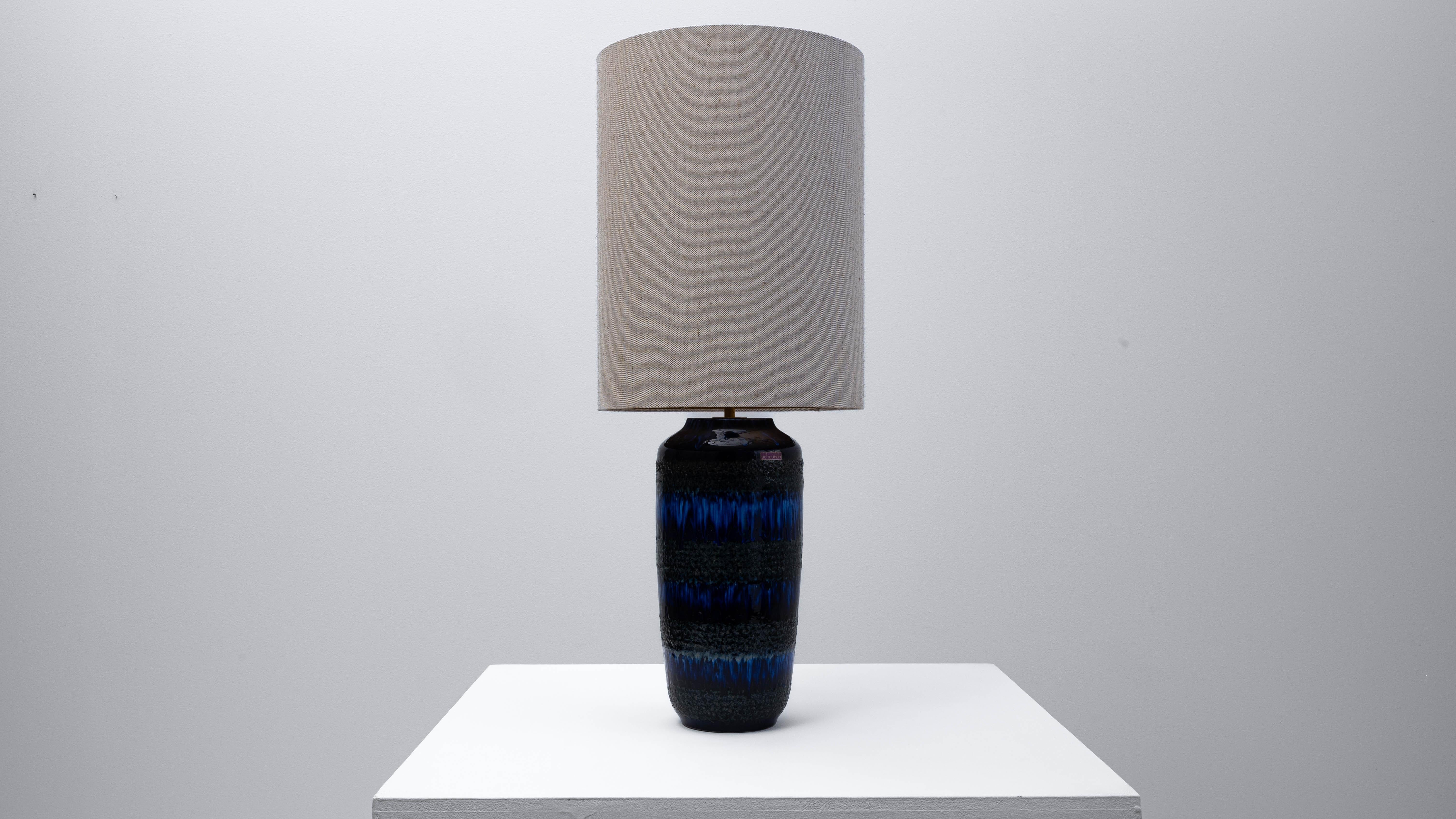 20th Century German Blue And Black Lava Ceramic Table Lamp For Sale 7