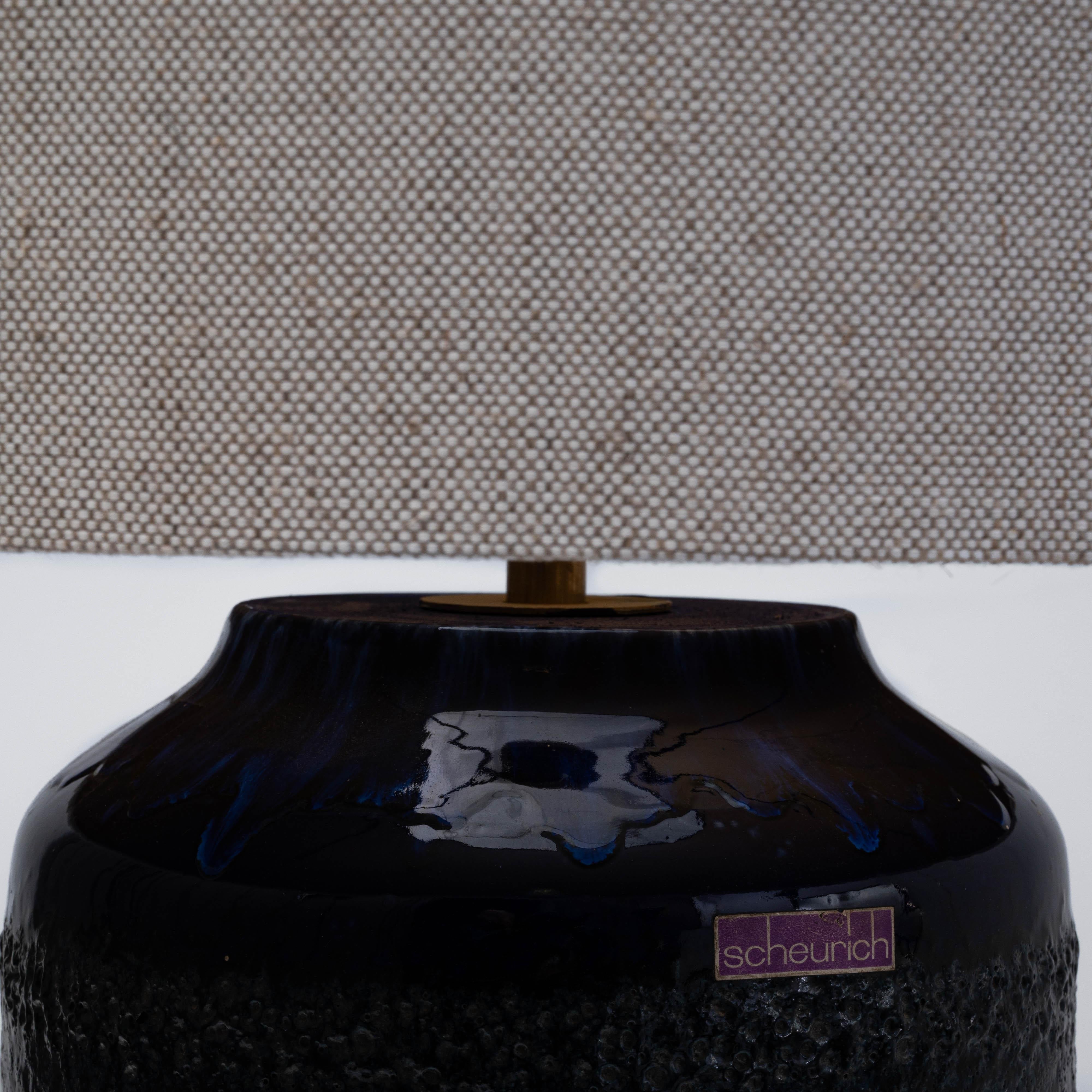20th Century German Blue And Black Lava Ceramic Table Lamp For Sale 9
