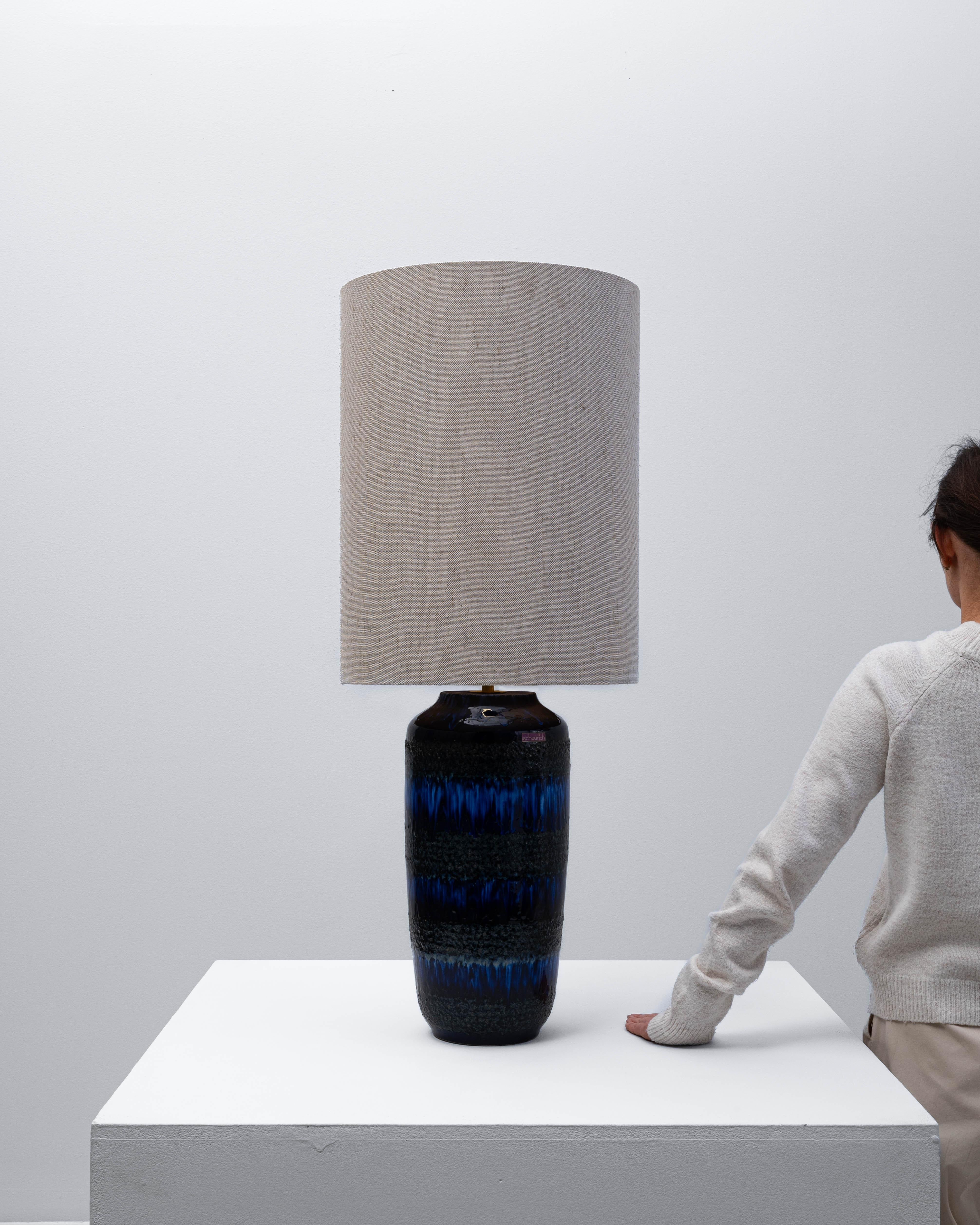 20th Century German Blue And Black Lava Ceramic Table Lamp For Sale 4