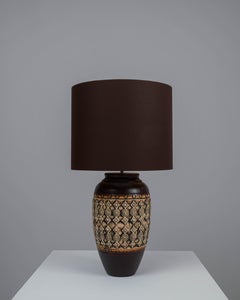 20th Century German Ceramic Table Lamp Tribal Design Earthy Glaze