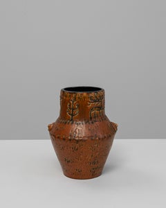 Mid-Century German Ceramic Vase, Burnt Sienna Glaze, Textured Design