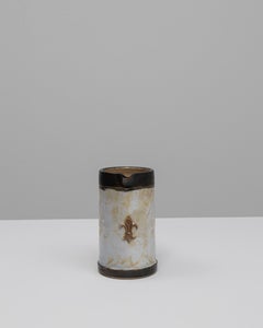 Handcrafted 20th Century German Ceramic Vase with Rustic Fleur-de-Lis